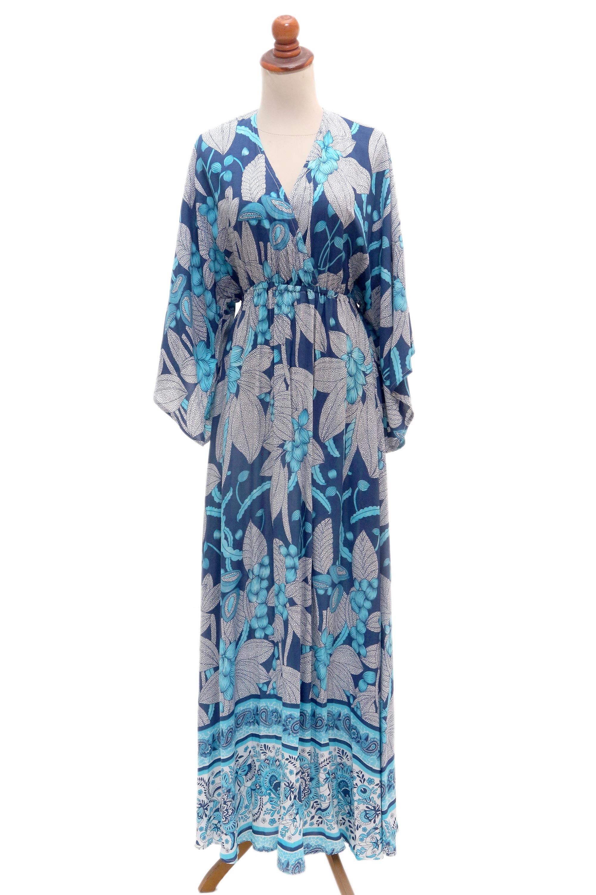 Premium Venus Garden Bohemian Maxi Dress - Blue Floral Print