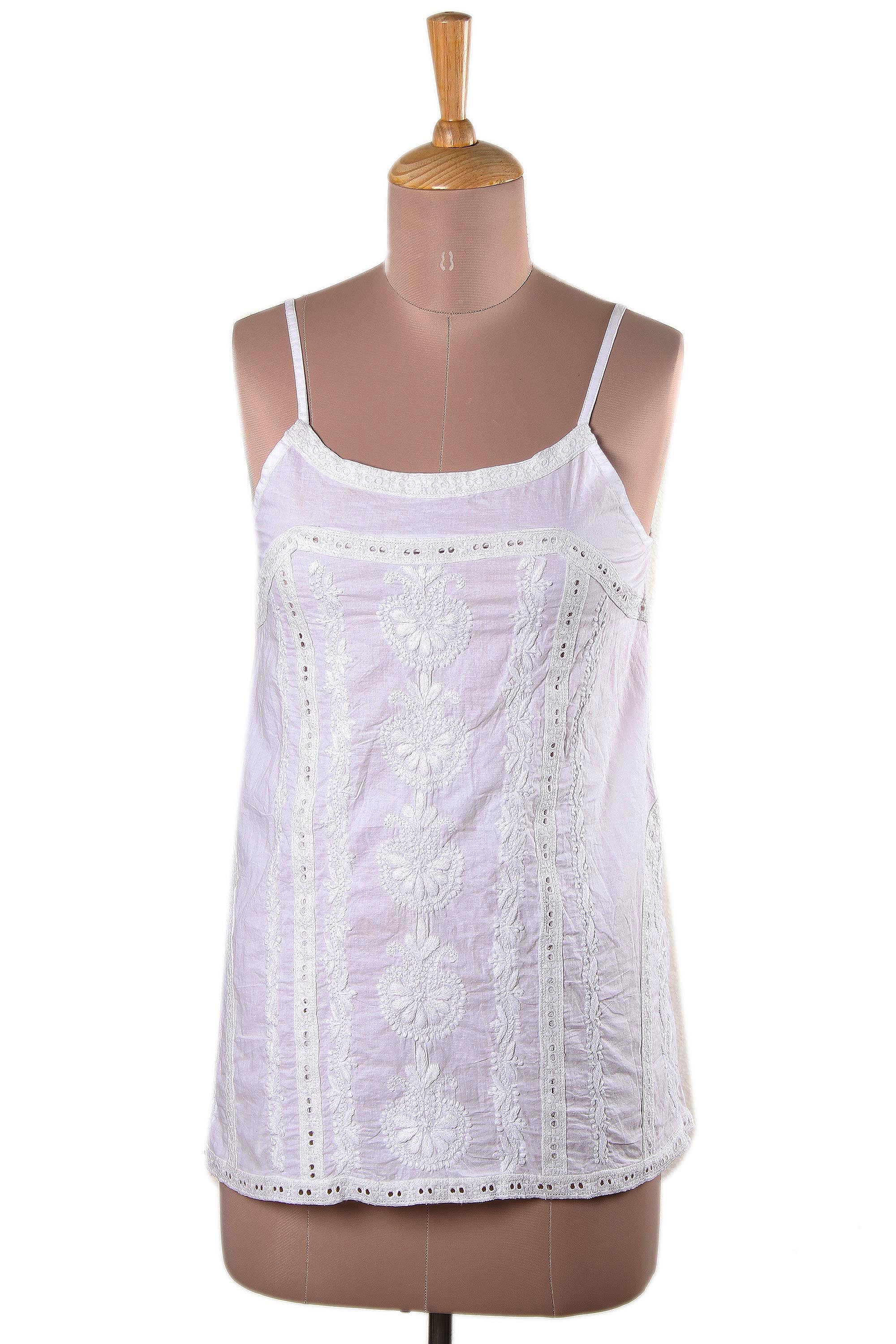 Premium Handcrafted Floral Embroidered Cotton Tank Top – Summer Essential