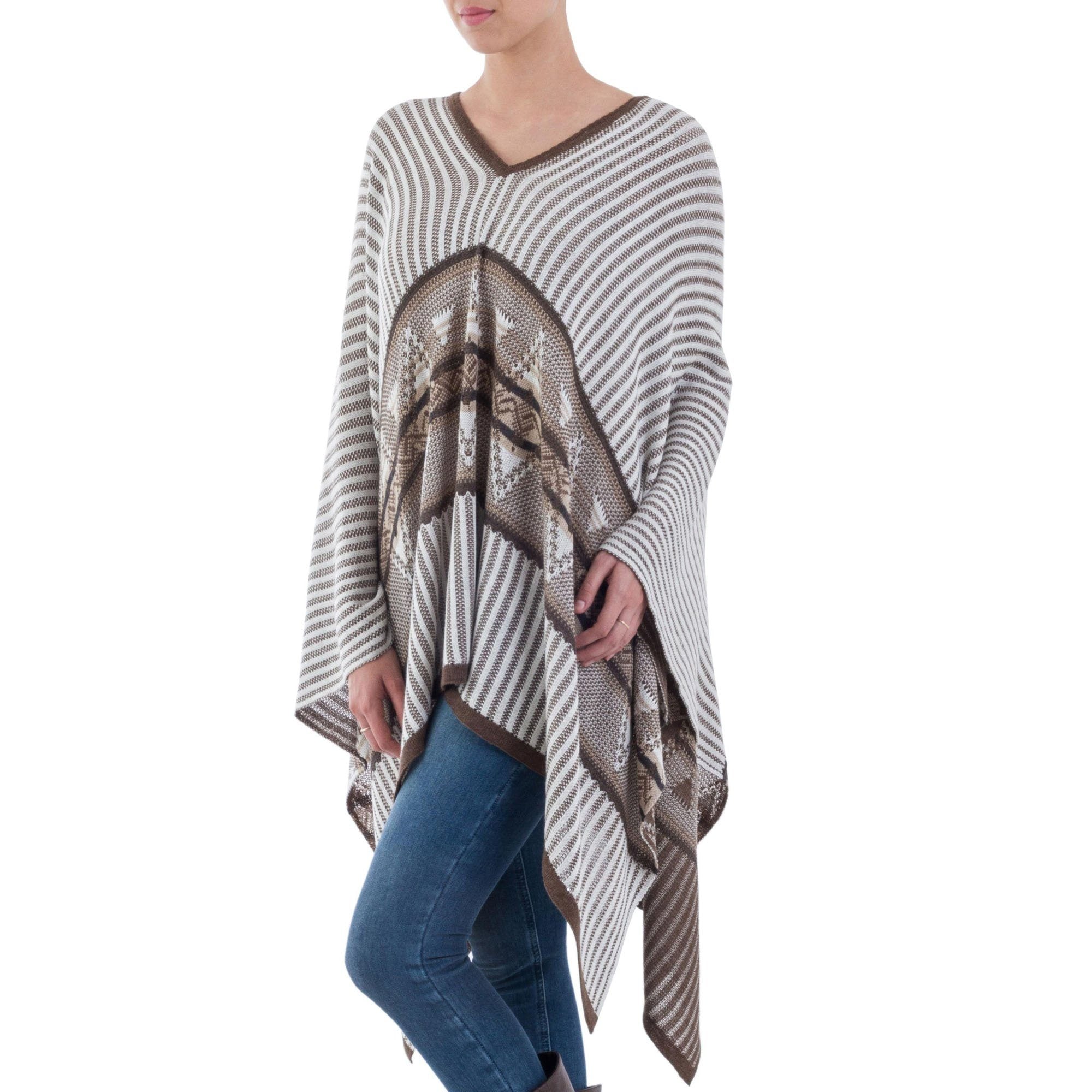 Premium Geometric Striped Bohemian Poncho - Handmade in Peru