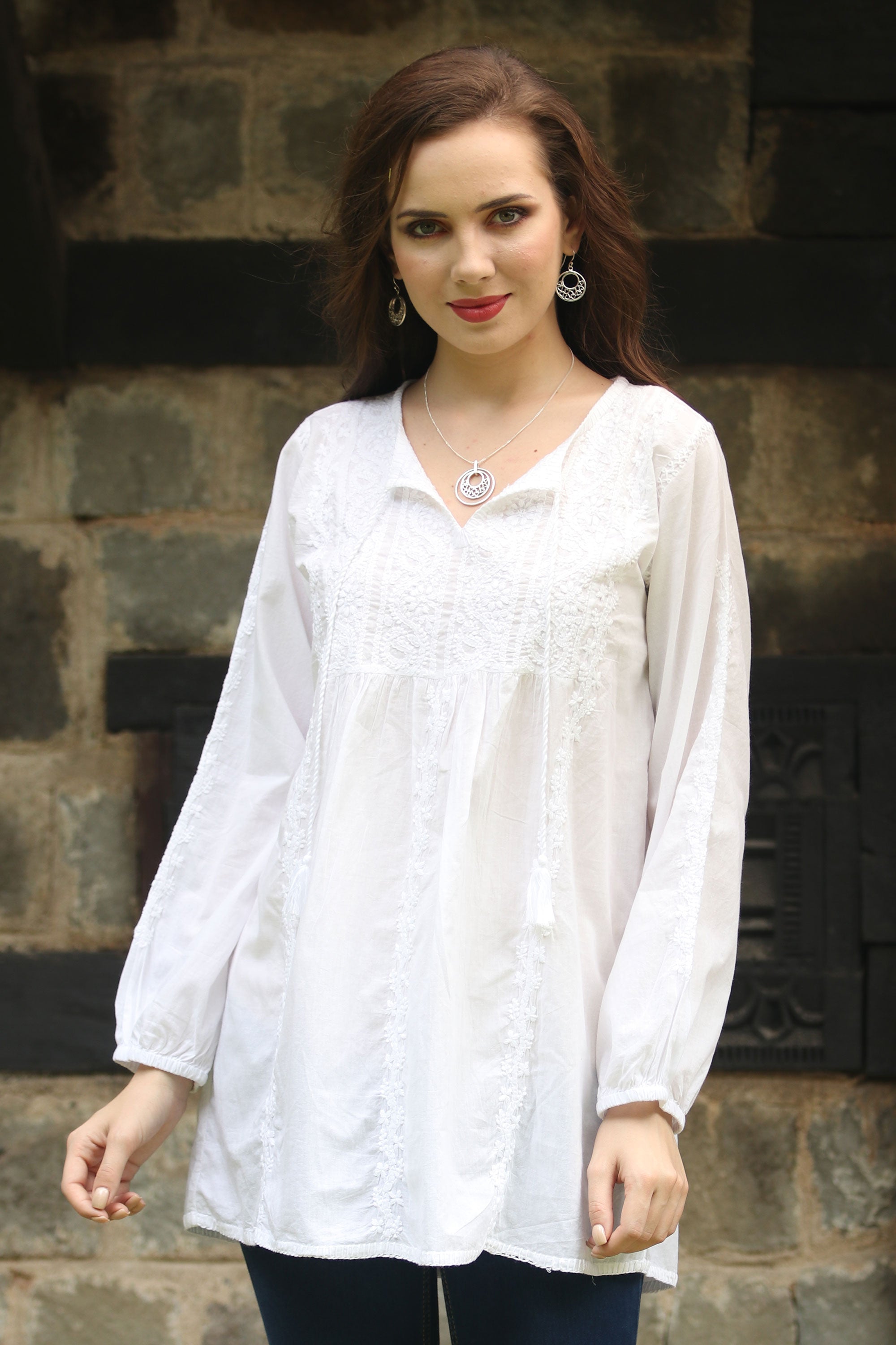 Premium Handcrafted Chikankari Cotton Tunic - Elegant White Indian Design