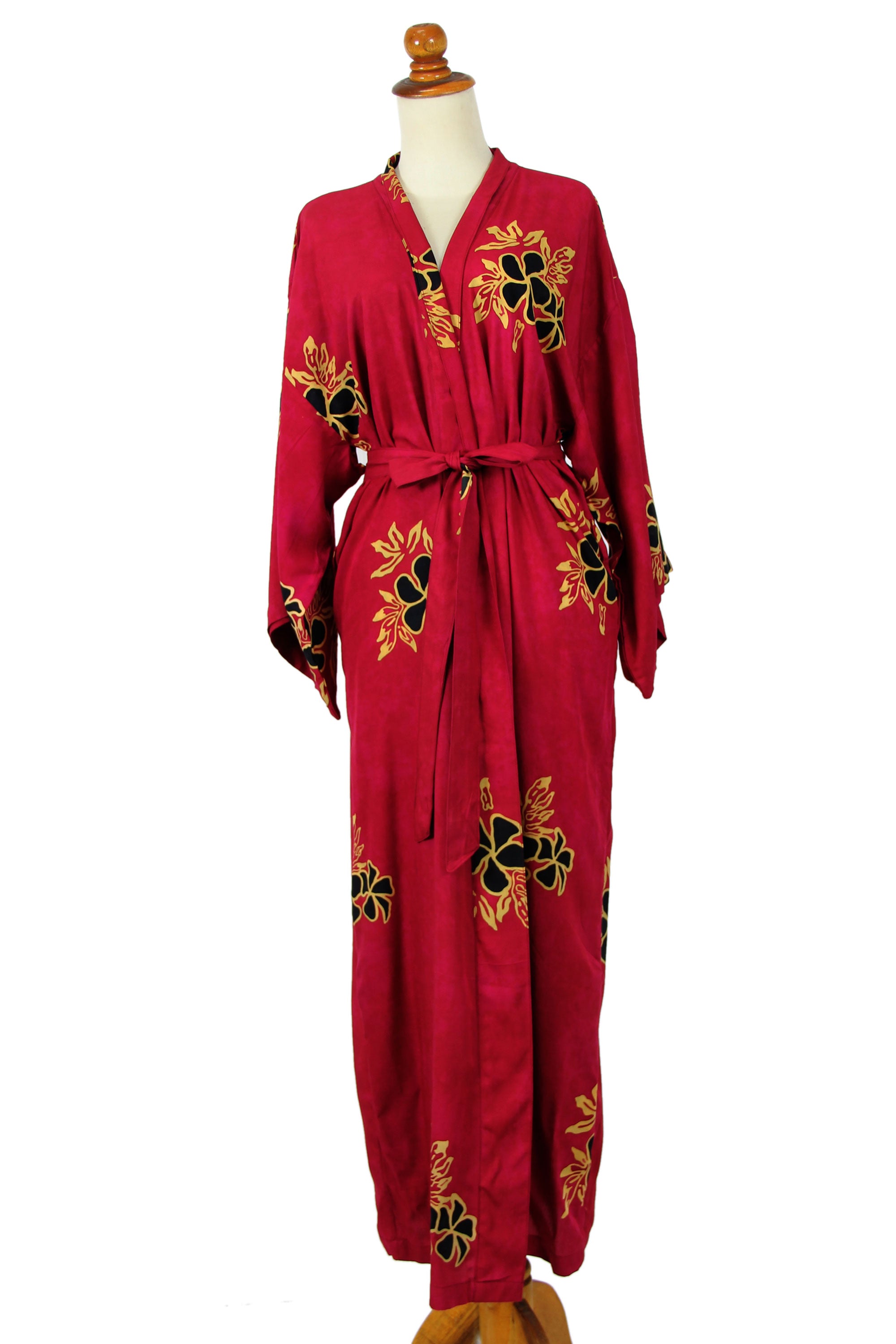 Premium Handcrafted Hibiscus Batik Robe - Indonesian Artistry