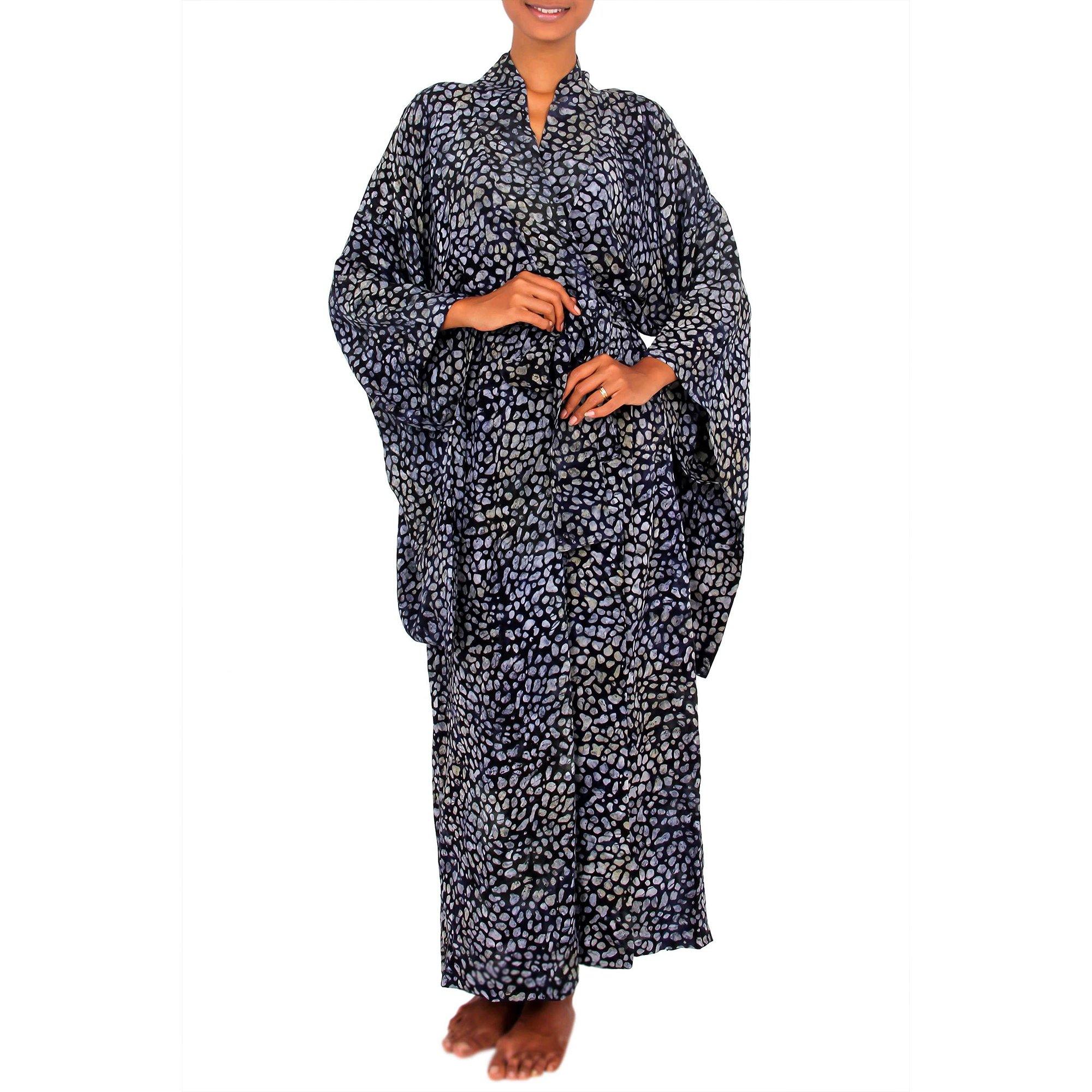 Premium Handcrafted Batik Kimono Robe - Grey Elegance