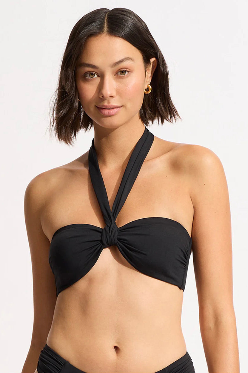 Premium Seafolly Collective Sash Tie Front Bandeau Top - Ultimate Black Comfort