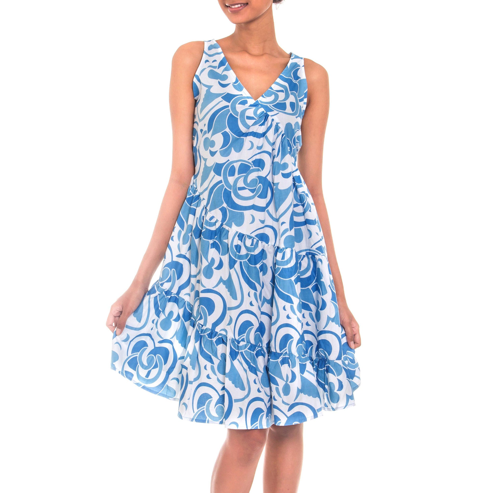 Premium Balinese Sea Blue Cotton Batik Sundress