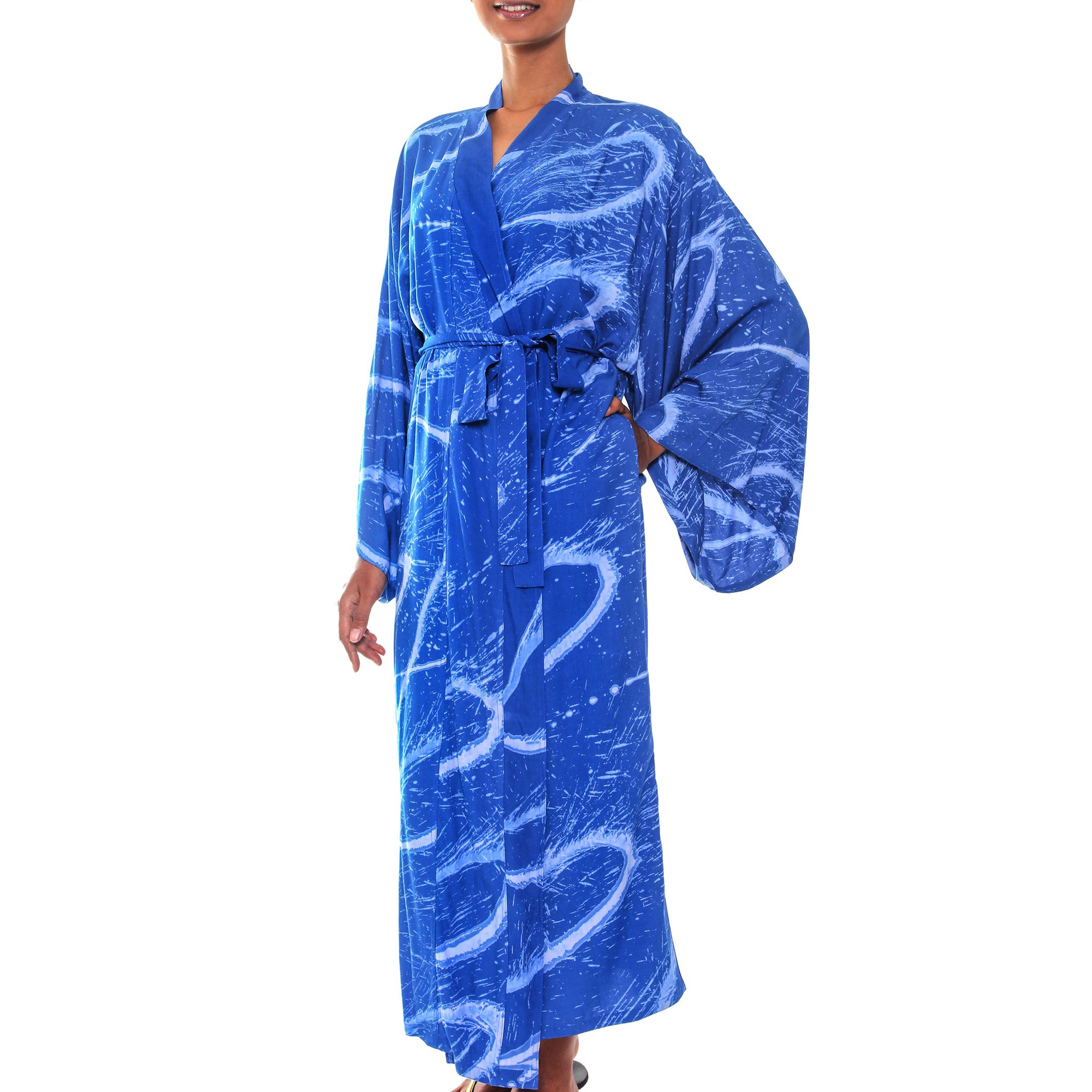 Premium Sapphire Batik Wrap Robe for Women - Handmade Elegance