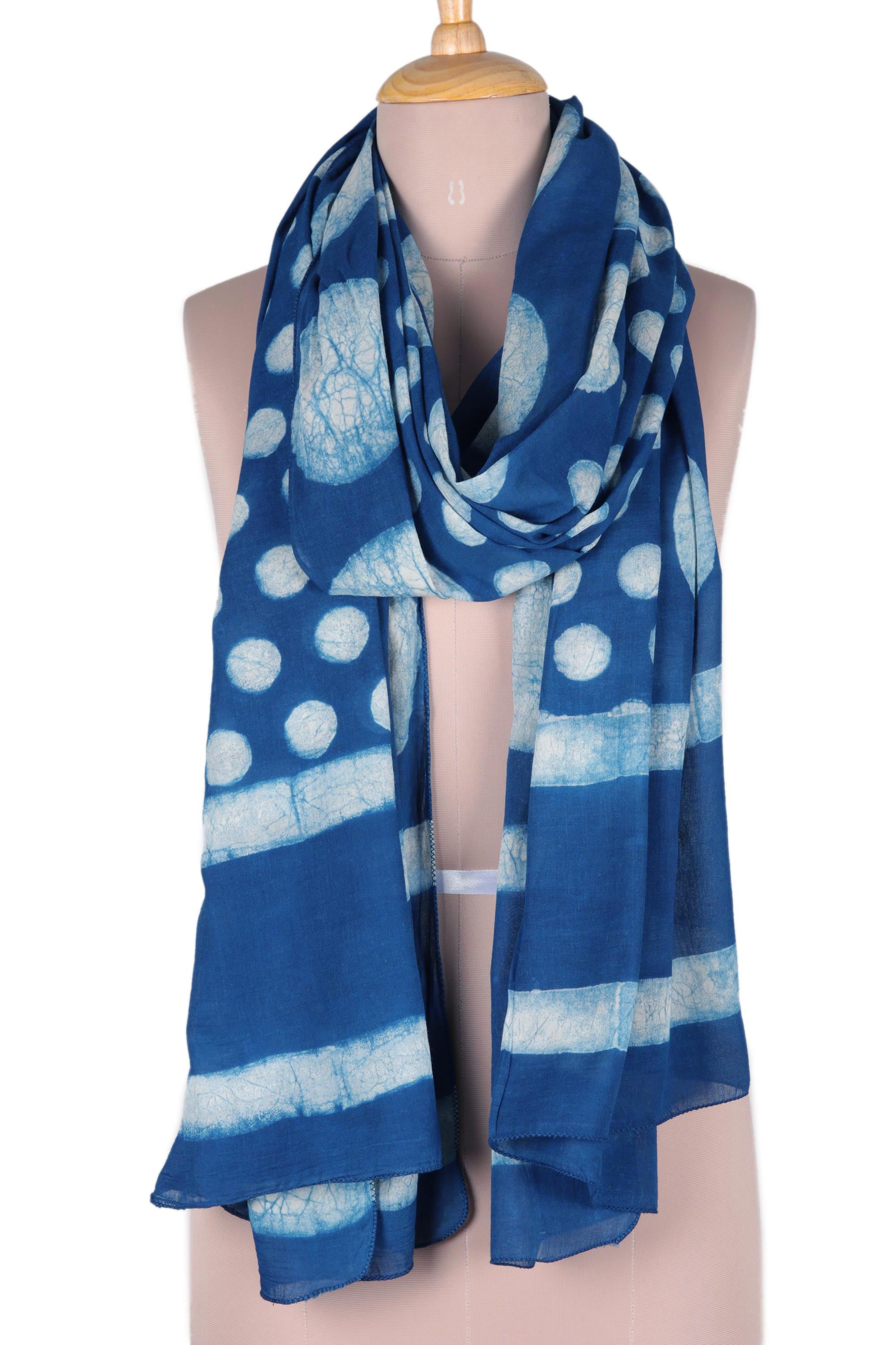 Premium Indigo Bubbles Artisan Cotton Shawl - Handcrafted in India