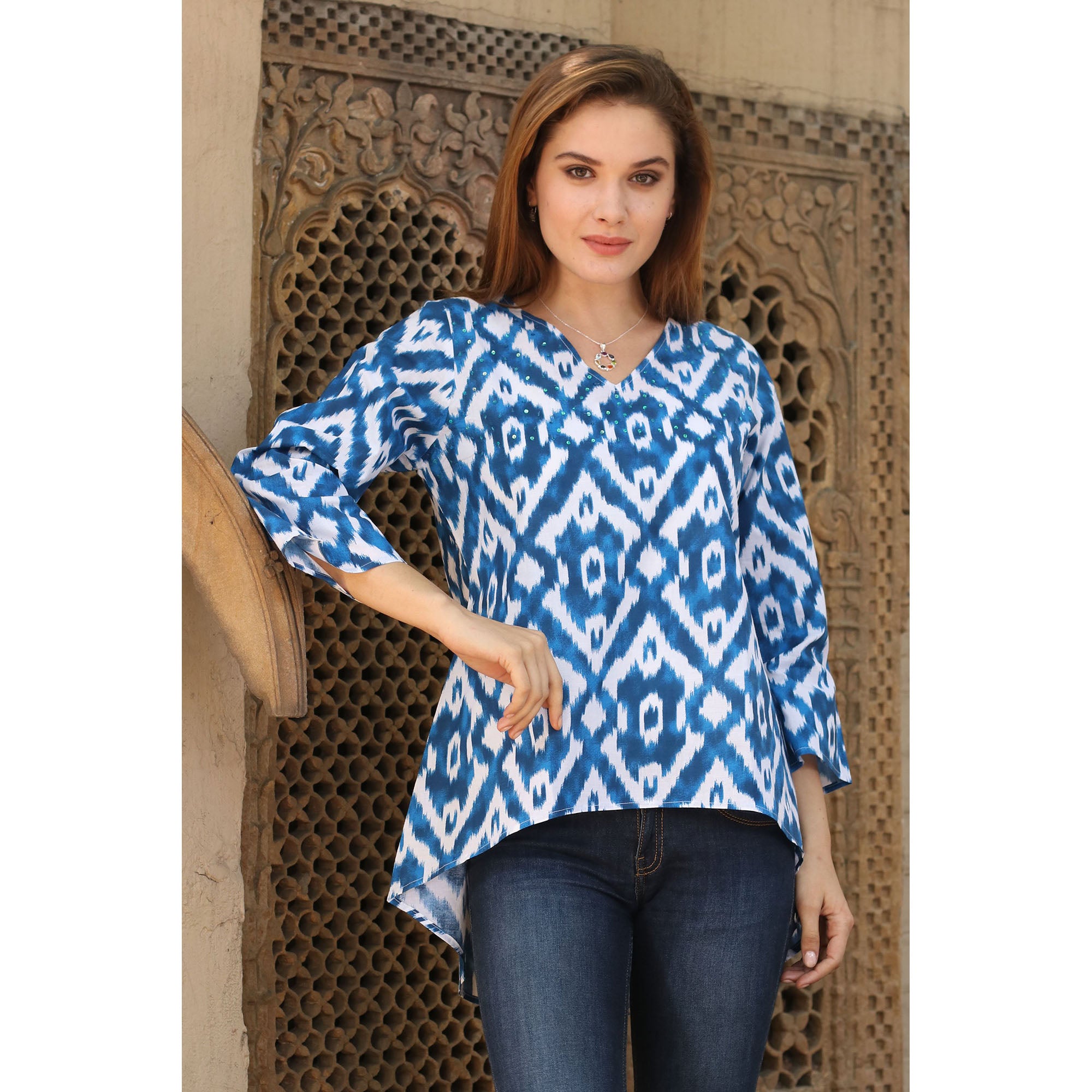 Premium Azure Beauty Cotton Tunic - Ultimate Style Upgrade