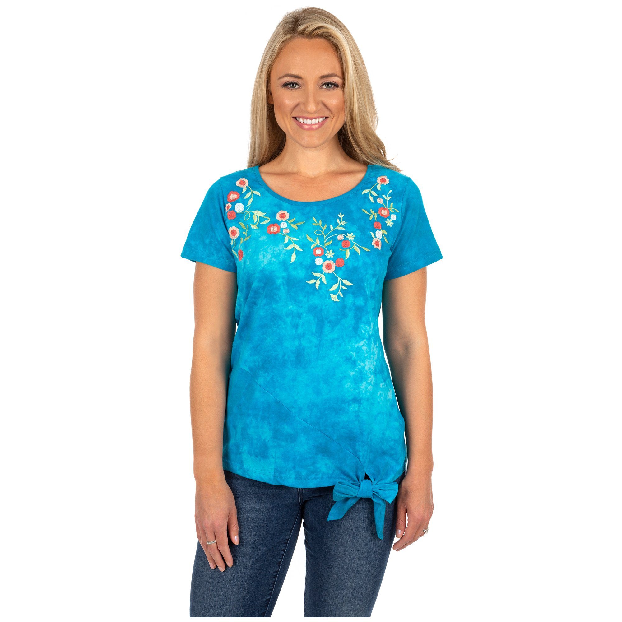 Premium Blue Sky Garden Tie-Dye Scoop Neck Tee