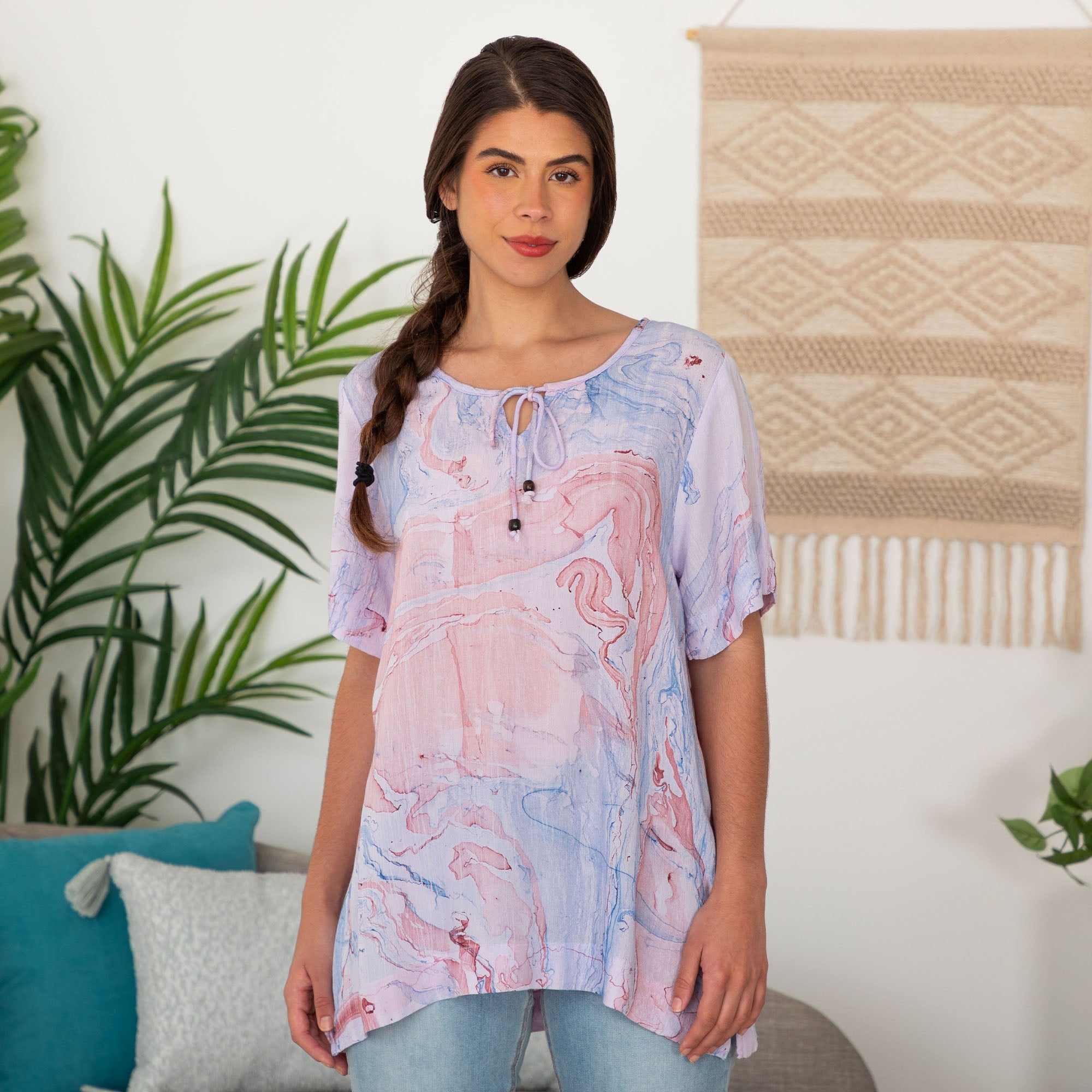 Premium Orchid Swirl Short Sleeve Tunic - Ultimate Comfort & Style