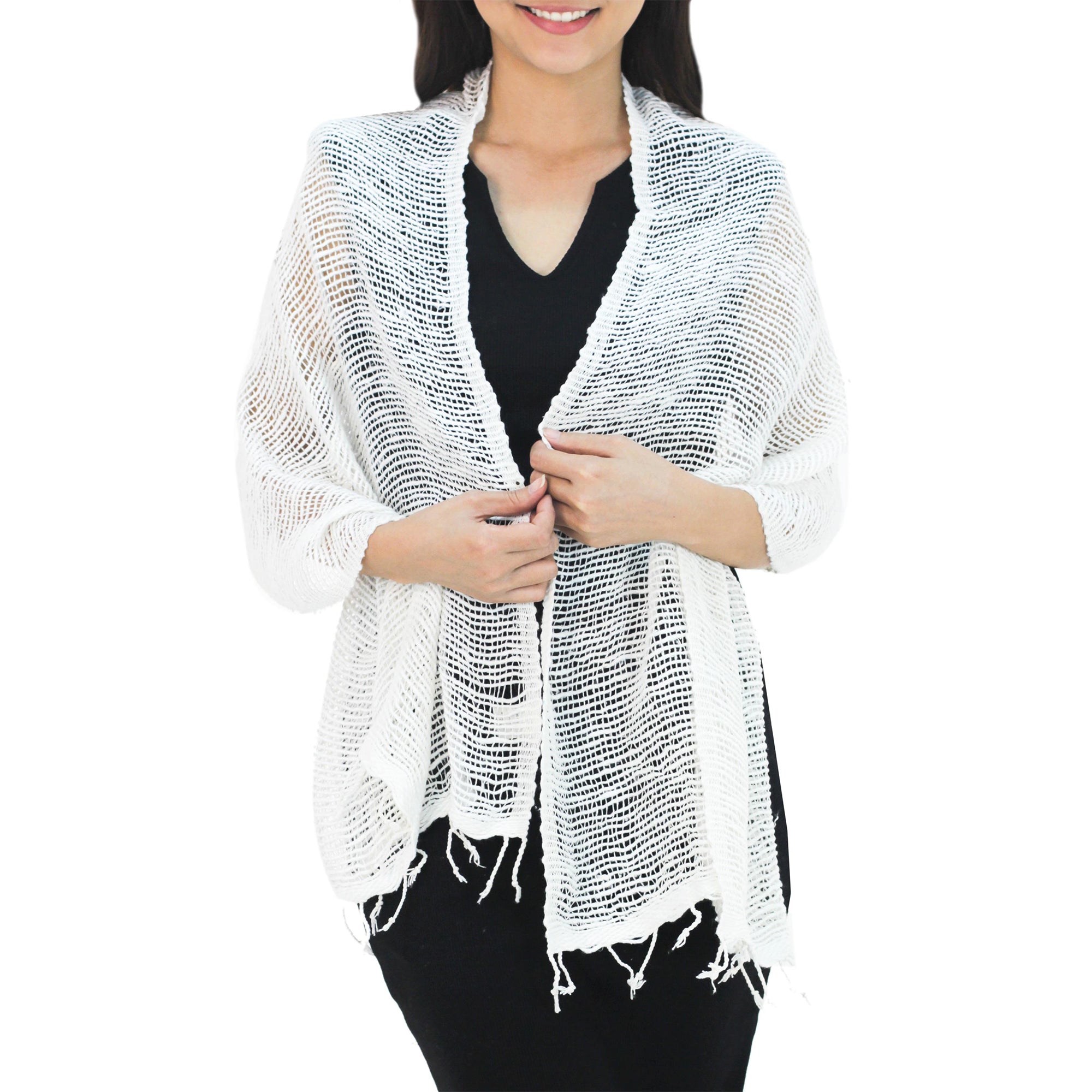 Premium Handwoven Cotton Shawl - Breezy White