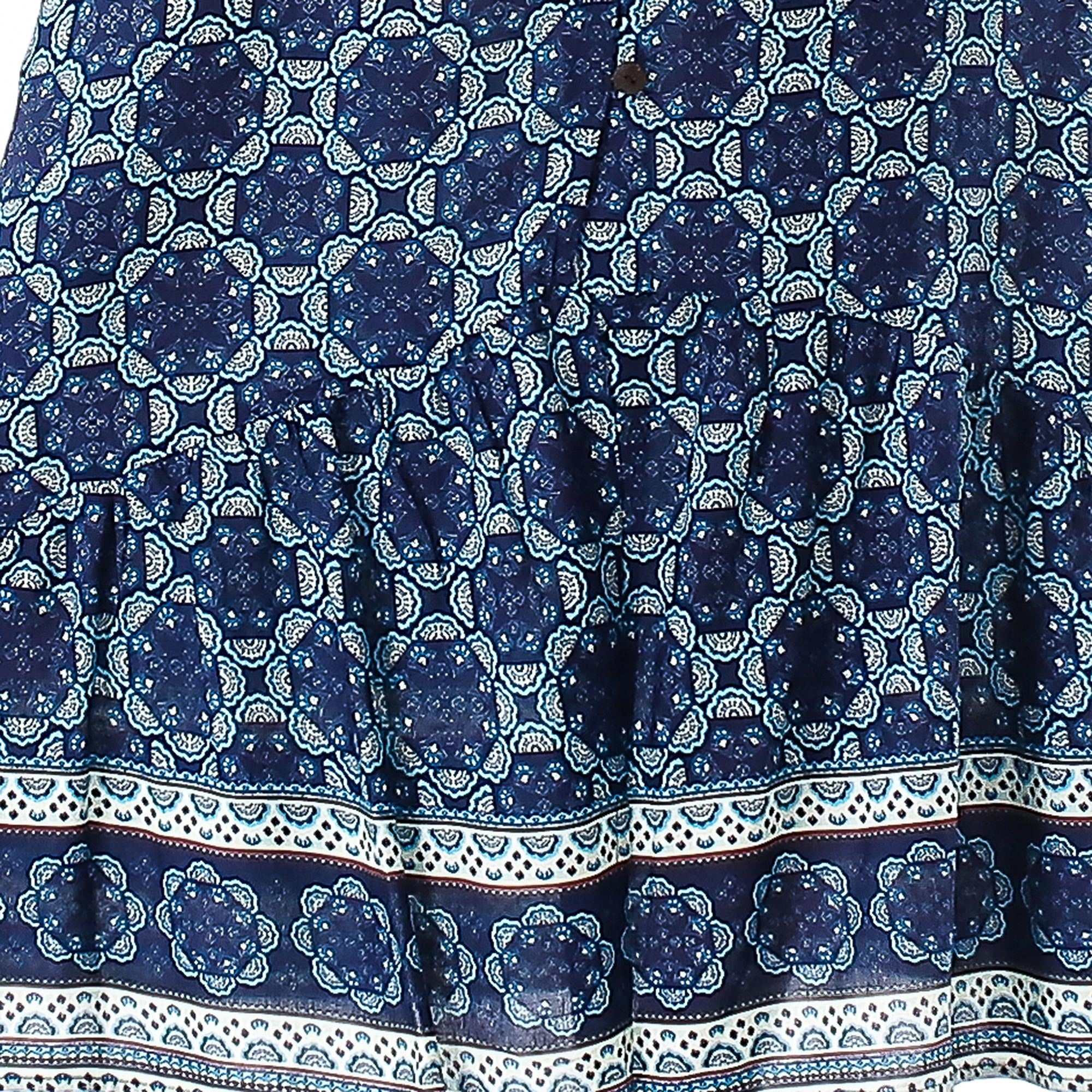 Premium Blue Rayon Maxi Skirt with Floral Motif - Elegant Evening Wear from Thailand