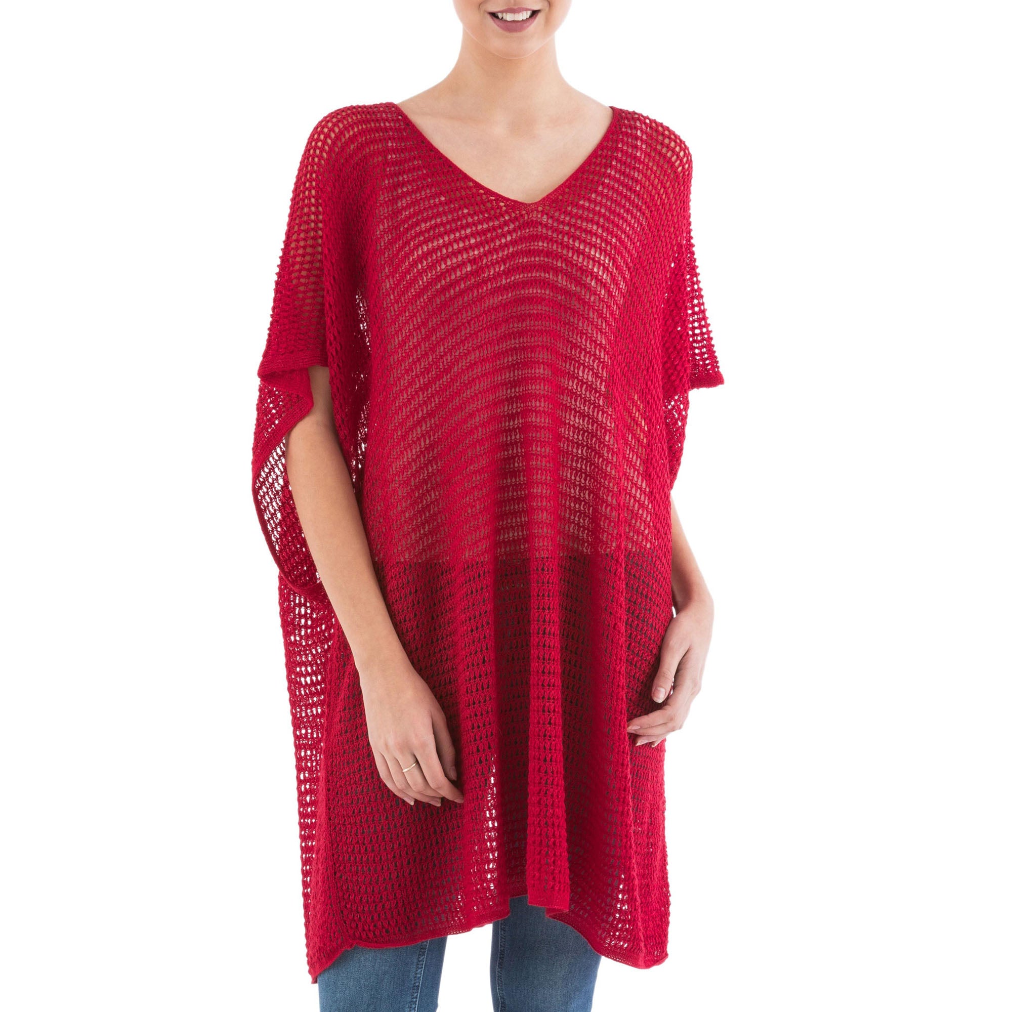 Premium Red Dreamcatcher Knit Tunic - Handmade in Peru