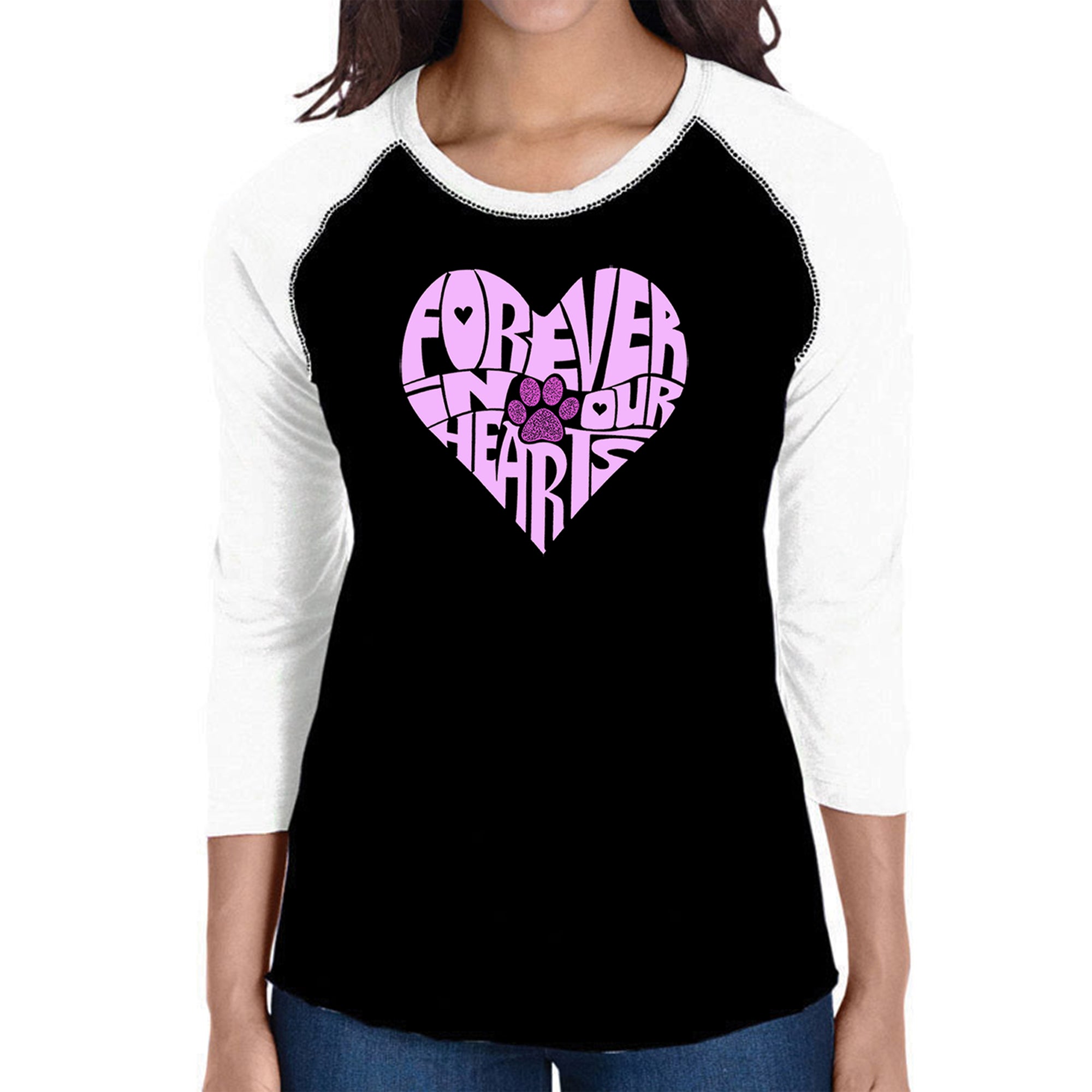 Forever In Our Hearts - Premium Women's Raglan Word Art T-Shirt