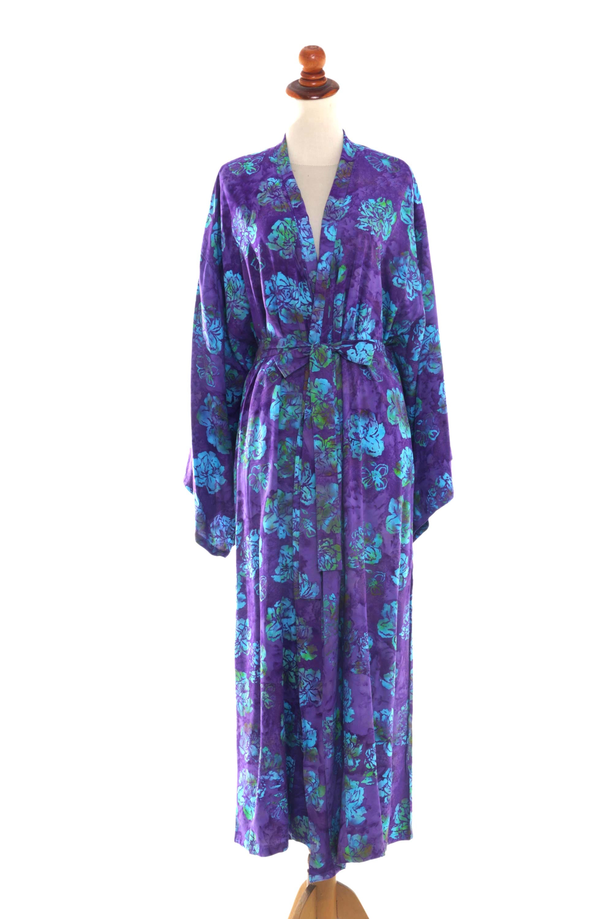 Premium Violet Batik Rayon Robe - Handcrafted Luxury with Matching Belt