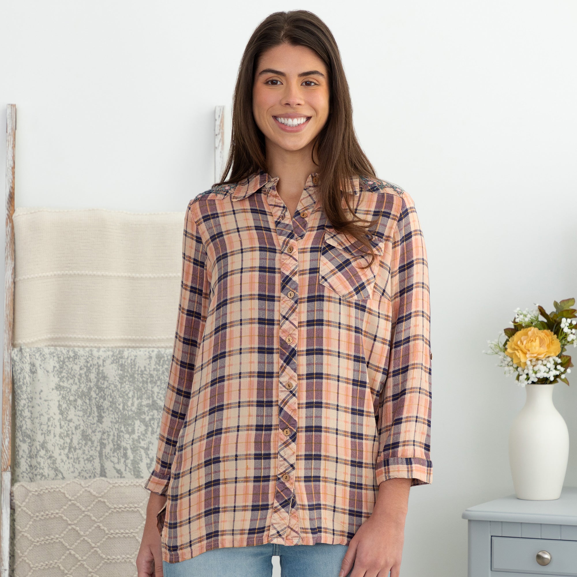 Premium Floral Embroidery Plaid Shirt – Ultimate Style Upgrade