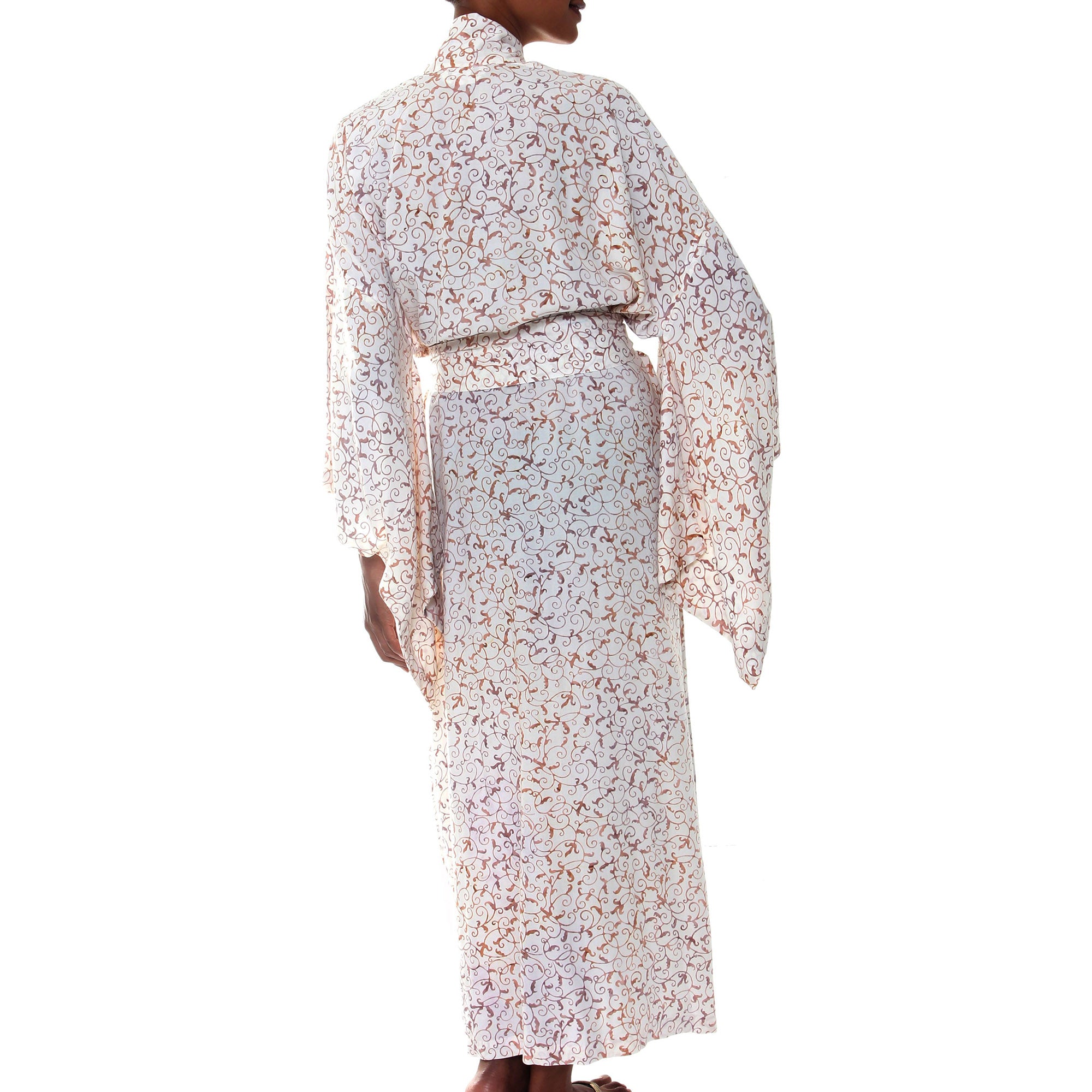 Premium Bali Arabesques White Floral Batik Robe - Ultimate Elegance