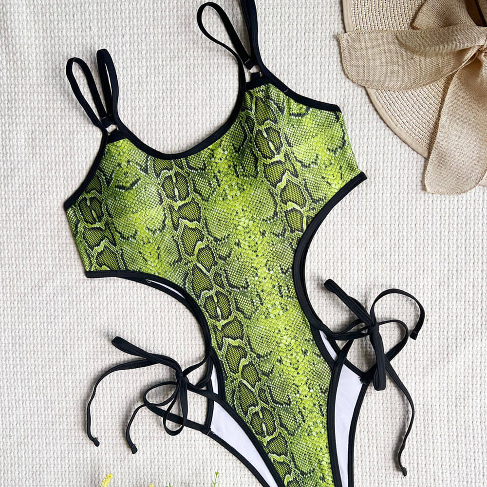 Ultimate Snake-Skin Brazilian One Piece Swimsuit with Cutout Design