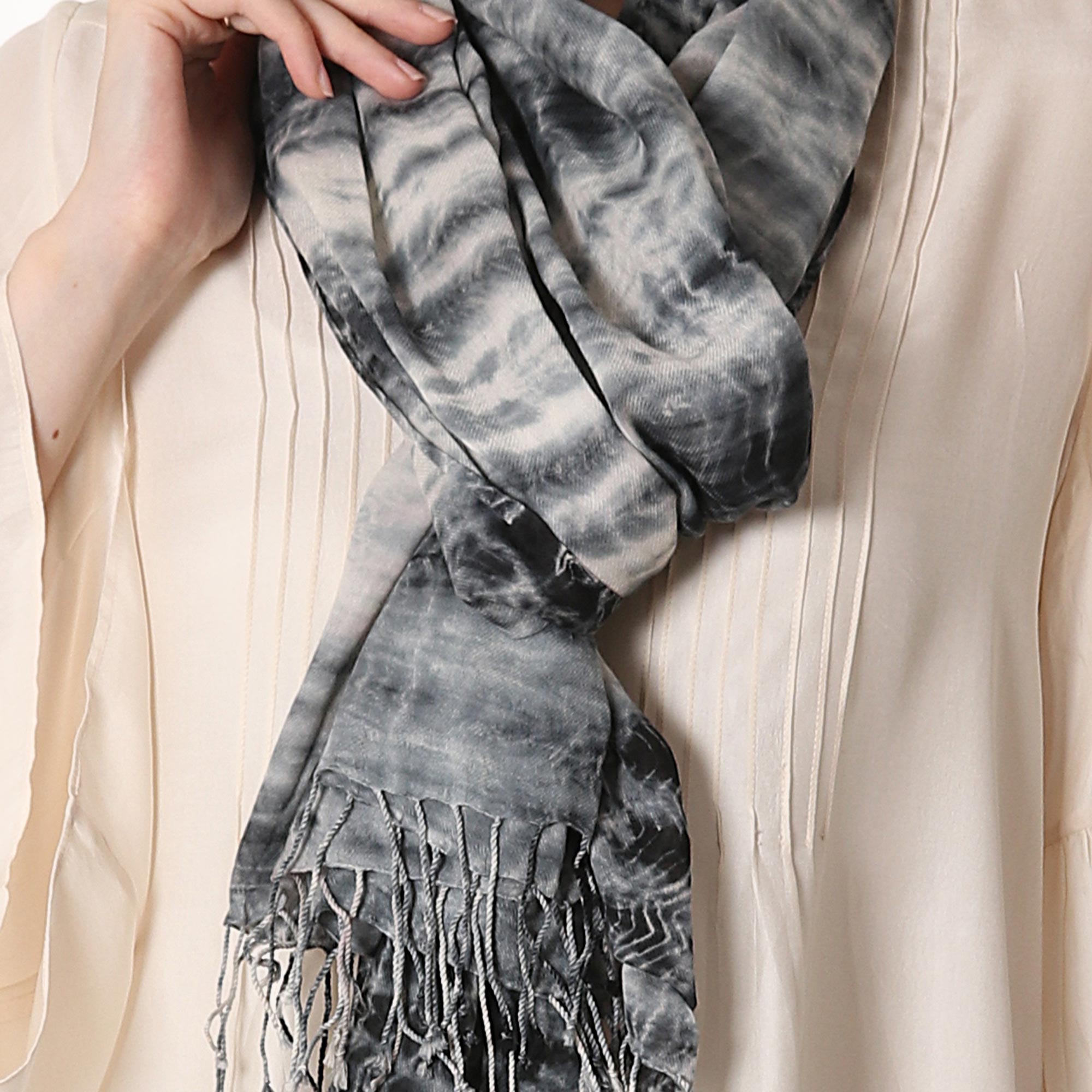 Premium Shibori Cotton Shawl - Black & Ivory | Handcrafted in India