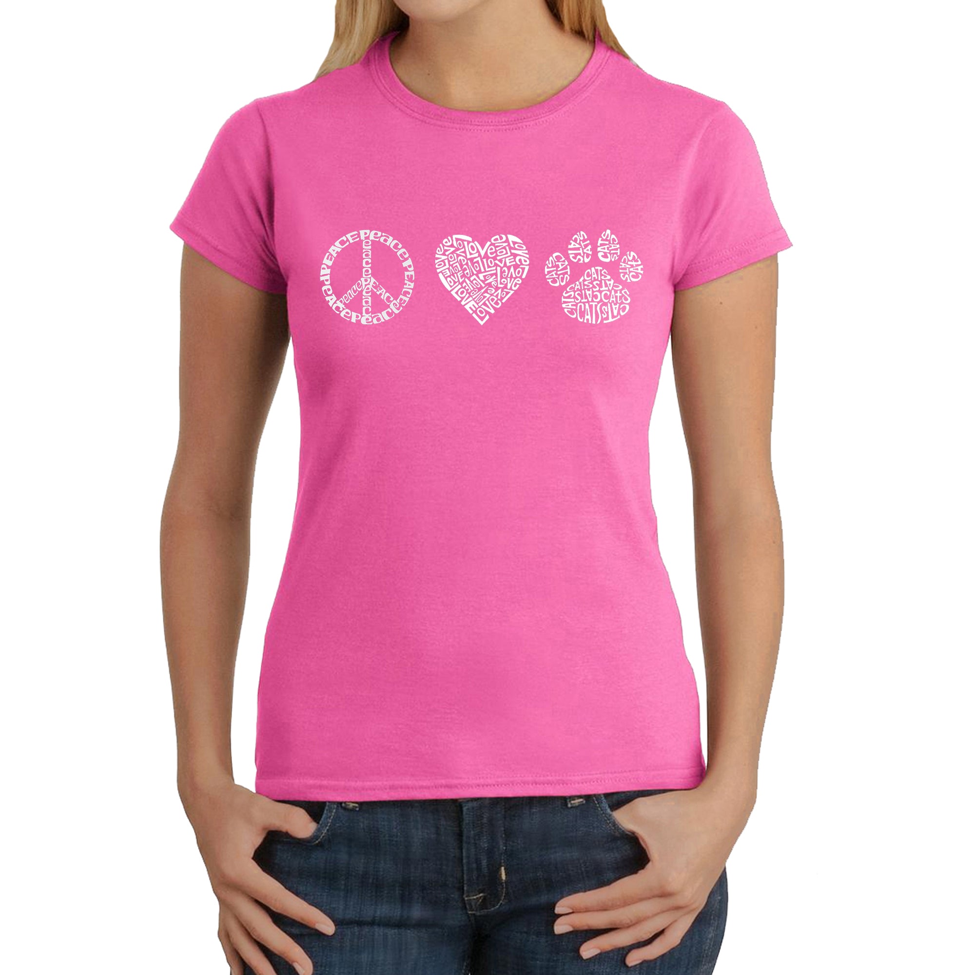 Premium Peace Love Cats - Women's Word Art T-Shirt