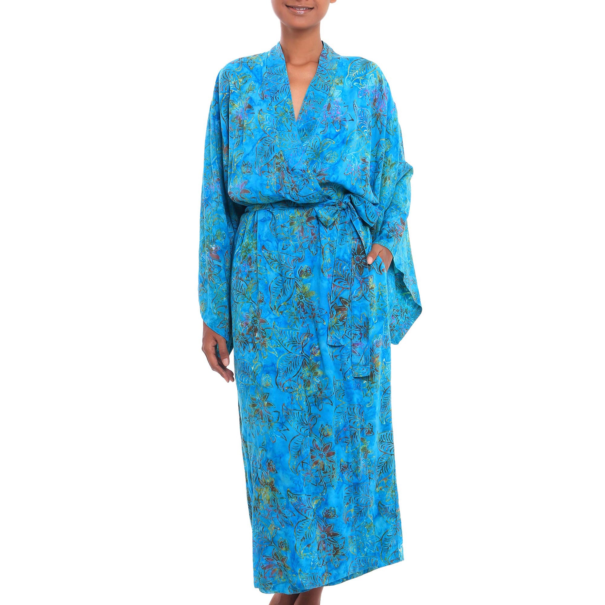 Premium Eden Ocean Batik Rayon Robe - Handmade Luxury