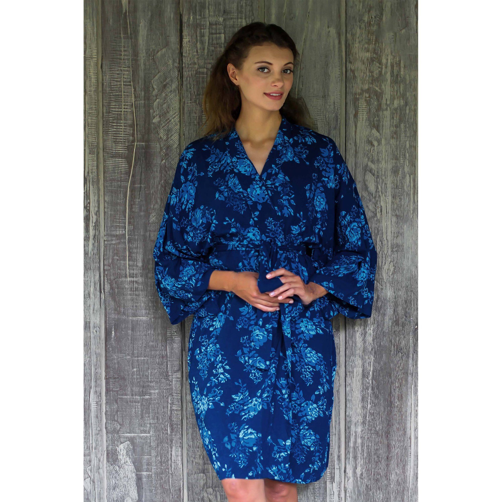 Premium Handcrafted Batik Kimono Robe - Midnight Blue