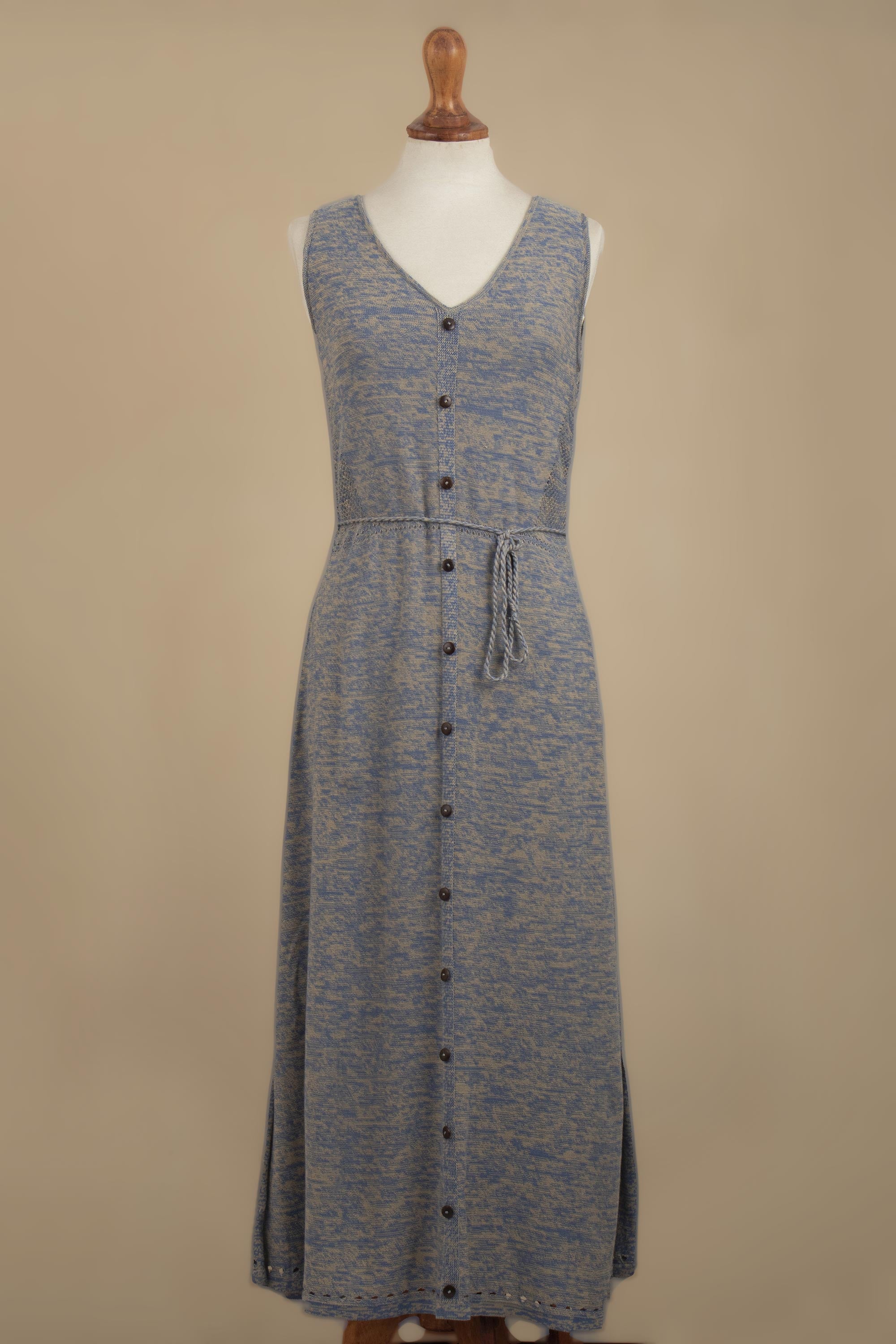 Premium Heathered Sky Blue Organic Cotton Maxi Dress – Sustainable & Timeless