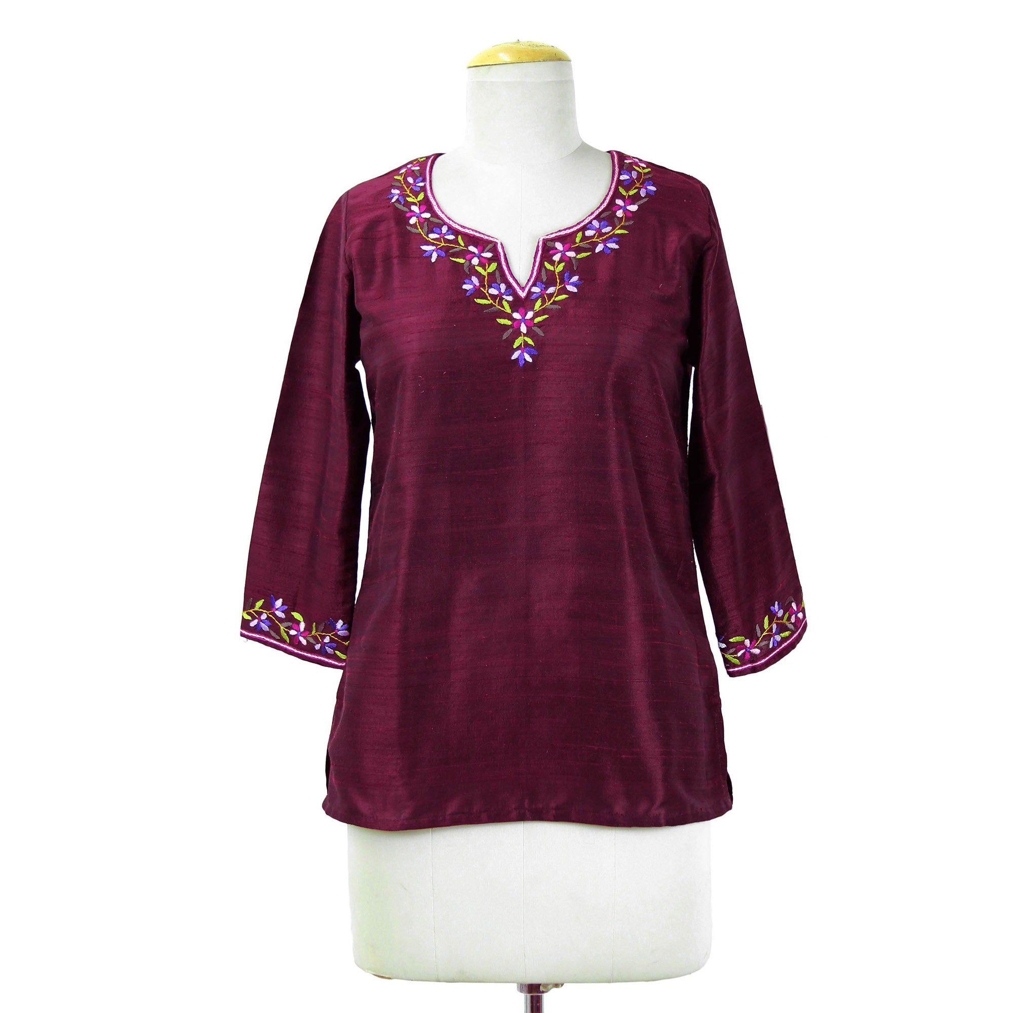 Premium Multicolor Silk Tunic - Handcrafted Elegance