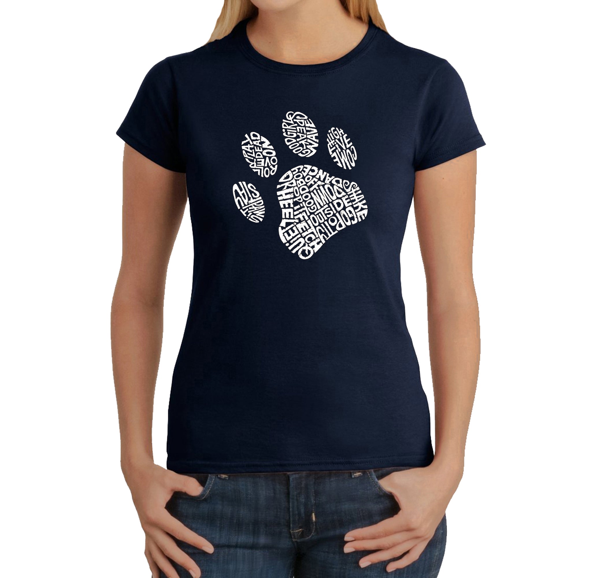 Premium Dog Lover's Word Art T-Shirt - Women's Paw Print Design