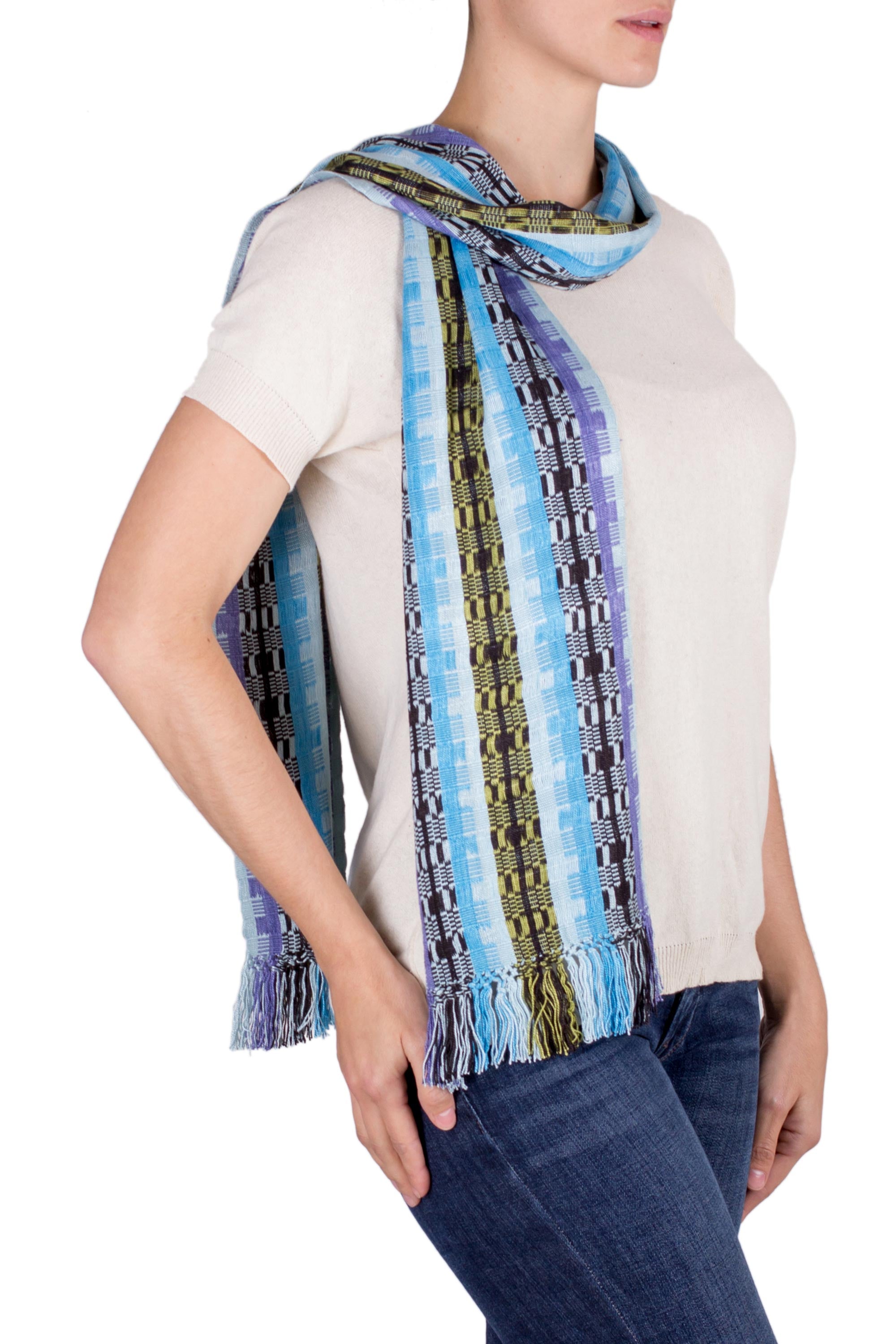 Premium Handwoven Bamboo Rayon Scarf - Shades of Blue & Lilac