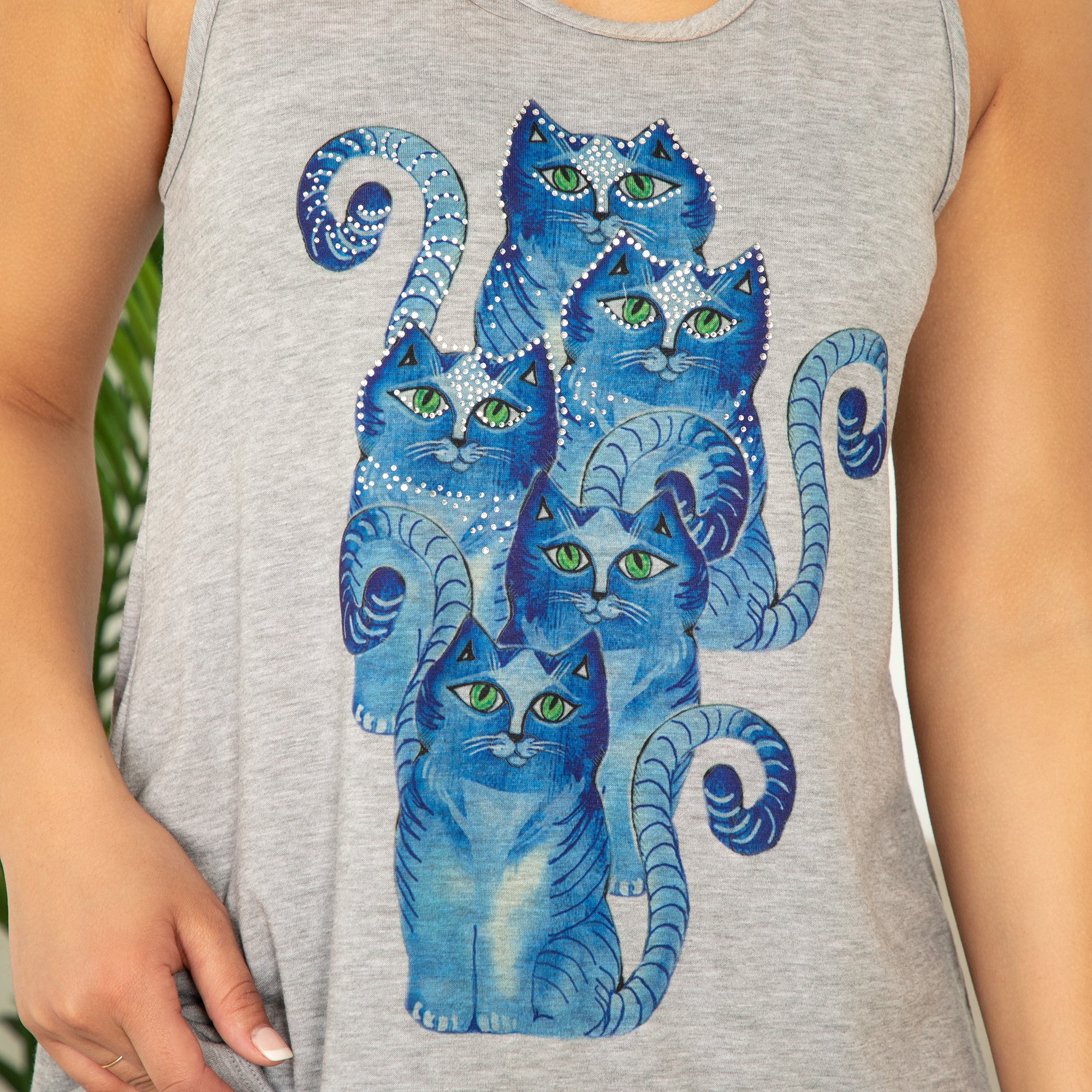 Premium Glamour Rhinestone & Cats Tank Top