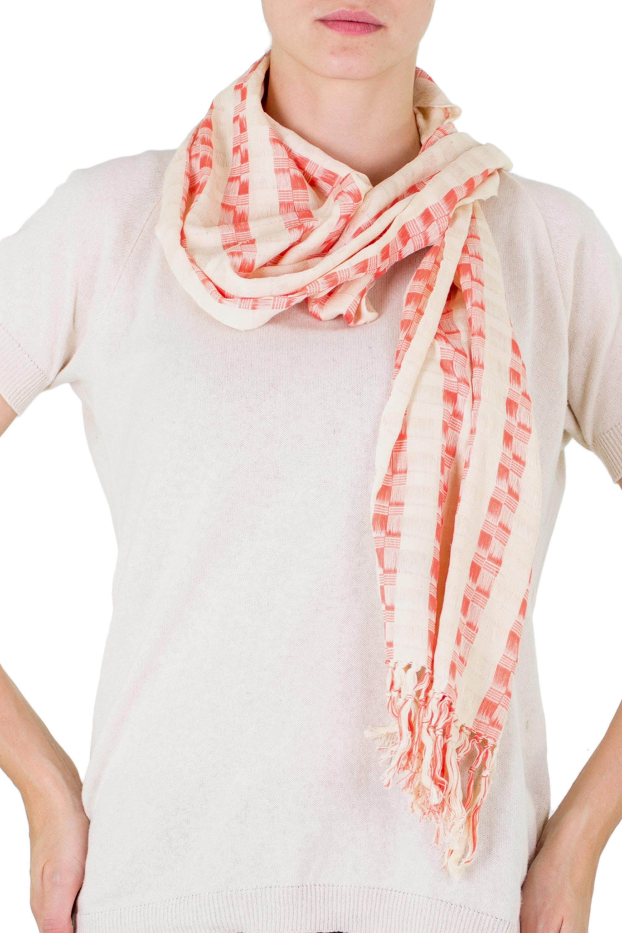 Premium Multicolor Salmon Cotton Scarf - Handmade in Guatemala