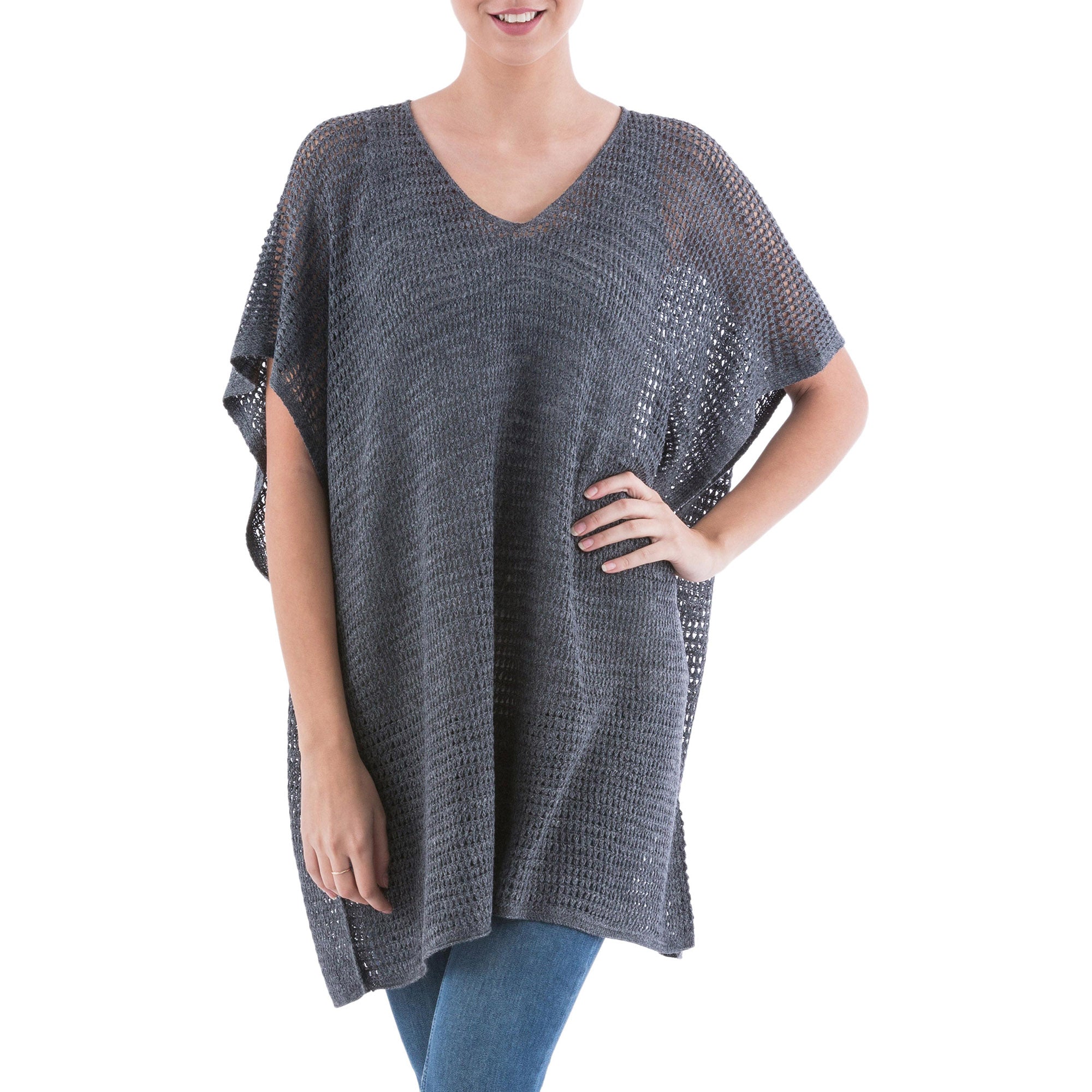 Premium Grey Dreamcatcher Knit Tunic - Handmade in Peru