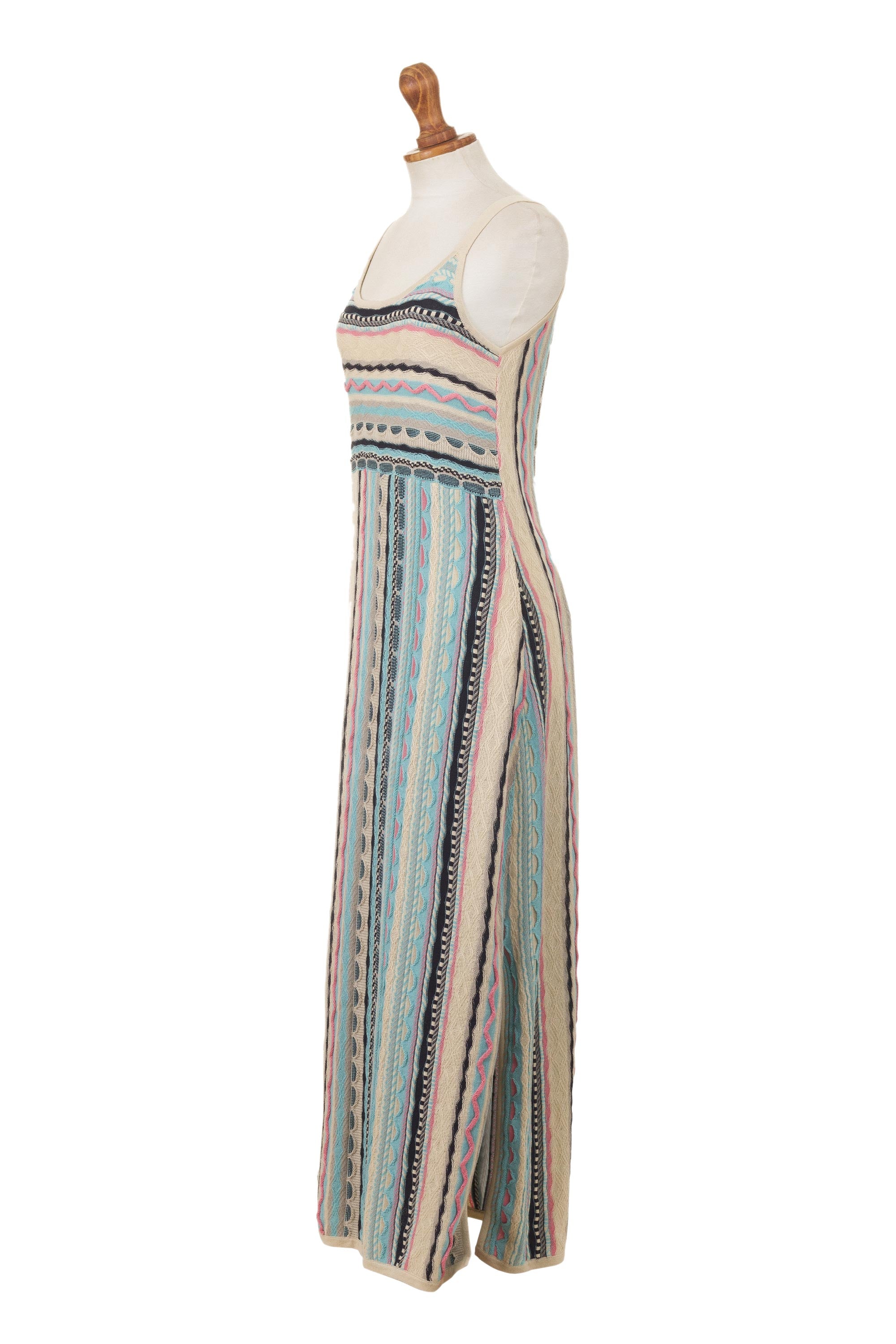 Ultimate Bohemian Princess Cotton Maxi Dress - Ivory & Pastel Stripes