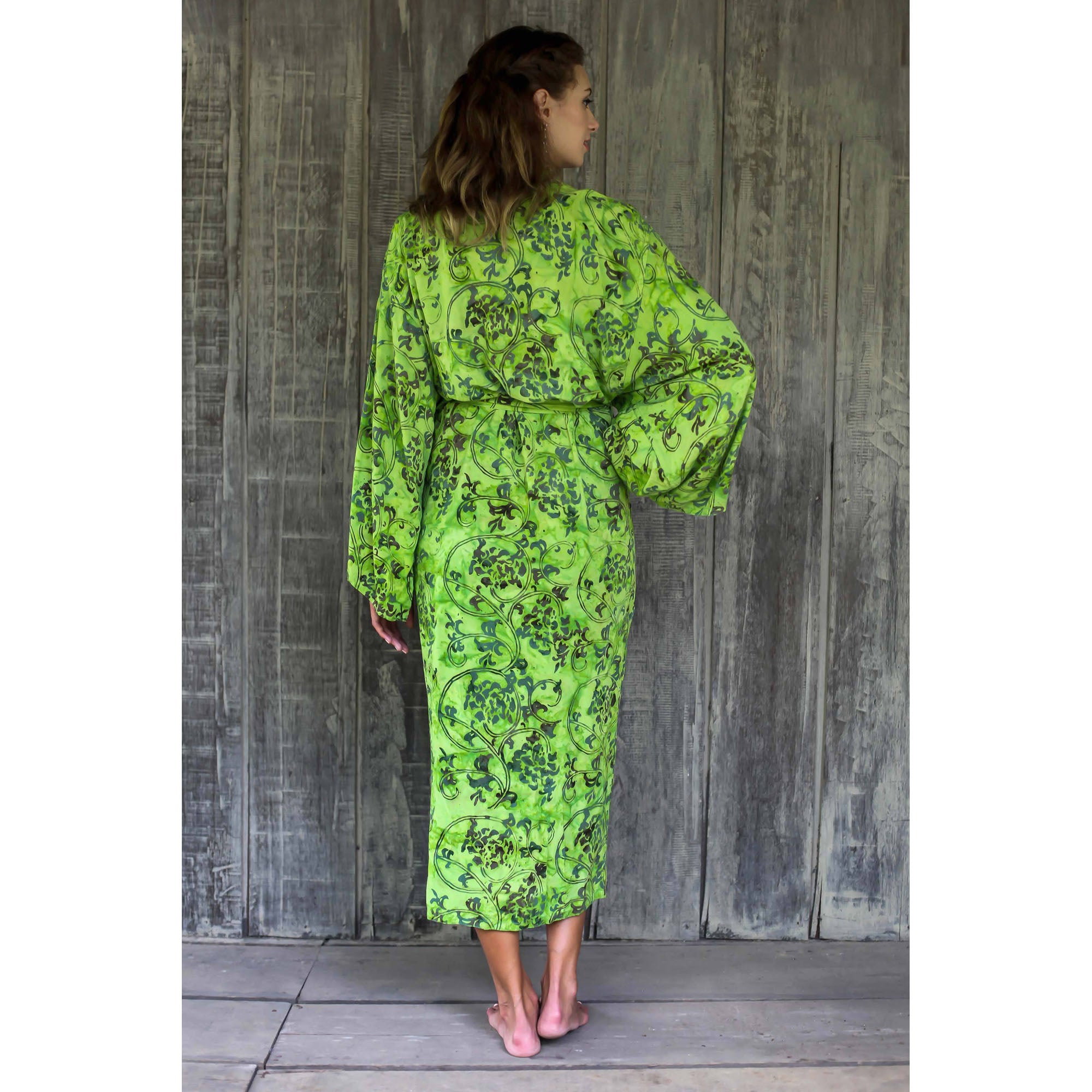 Premium Emerald Forest Green Floral Batik Robe - Upgrade Your Style