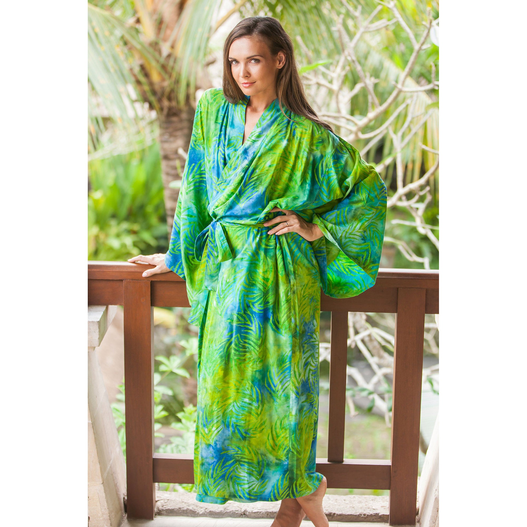 Premium Leafy Haven Rayon Batik Robe - Ultimate Comfort & Style