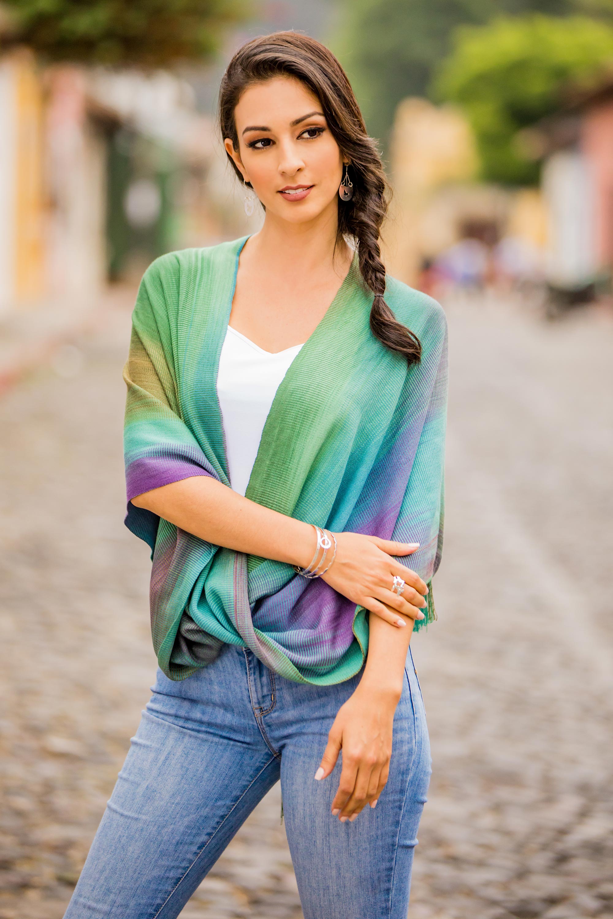 Premium Handwoven Rayon Poncho - Asymmetric Design from Guatemala