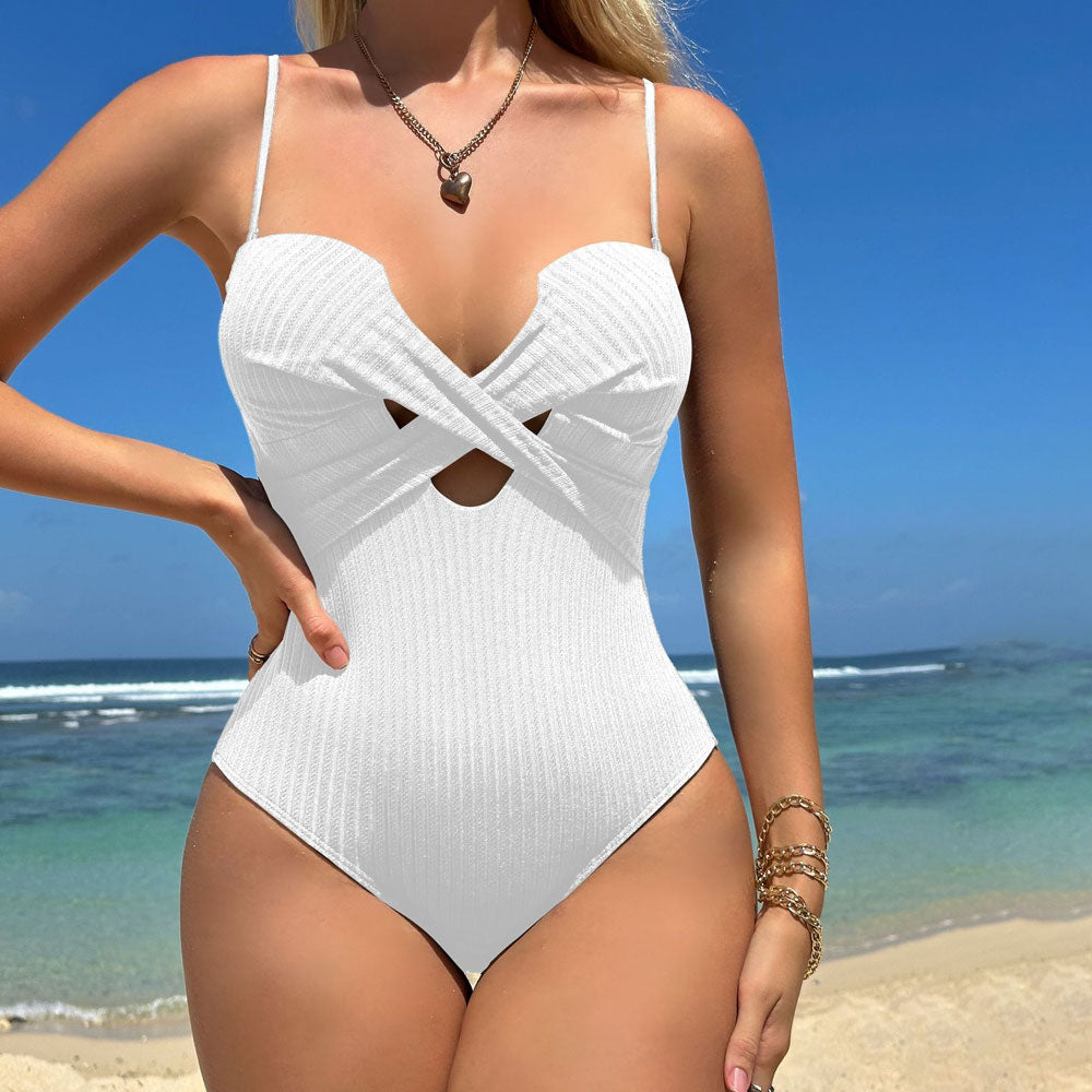 Ultimate Criss-Cross Brazilian One-Piece Swimsuit - Premium Textured Design