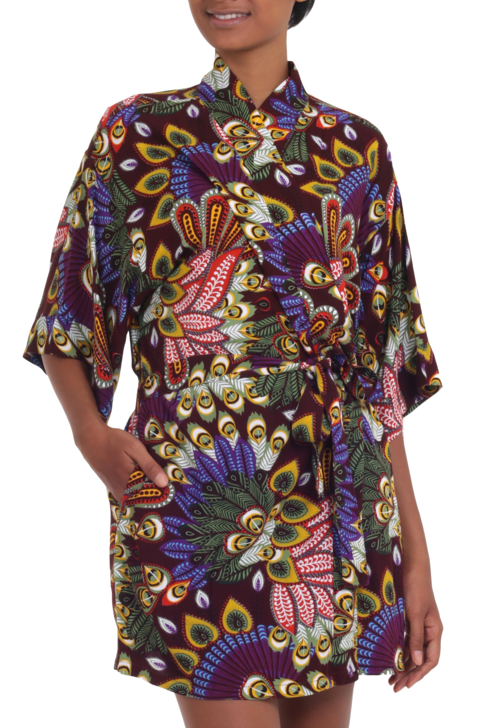 Premium Jungle Groove Floral Rayon Robe – Ultimate Comfort in Rosewood