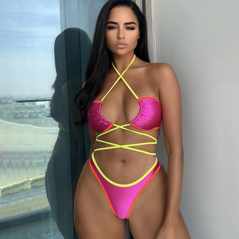 Ultimate Glam Neon High-Cut Wrap Bikini Set