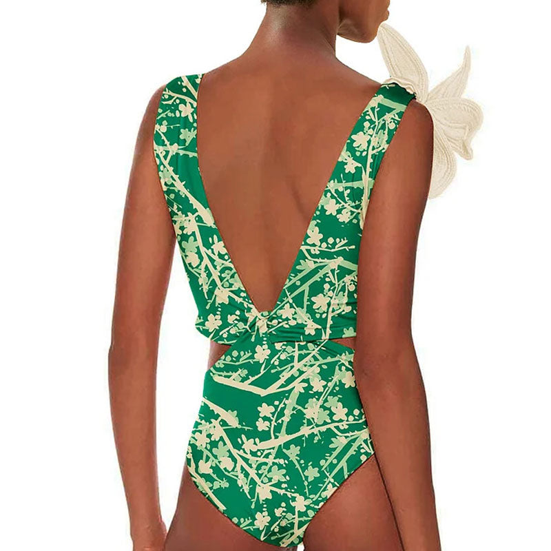 Ultimate Floral Elegance Brazilian One-Piece Swimsuit with 3D Petal Accent