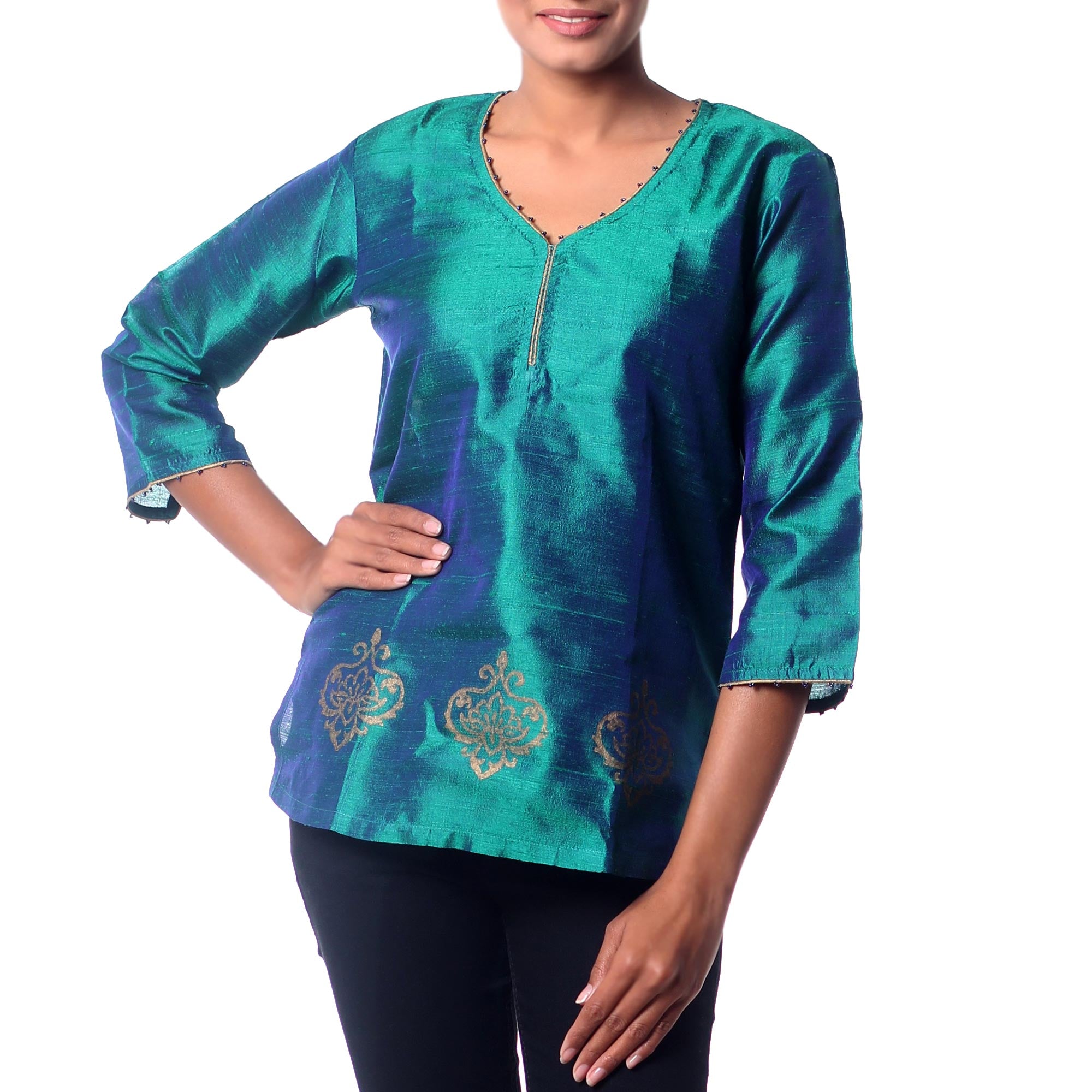 Premium Emerald Empress Silk Tunic - Handcrafted Luxury