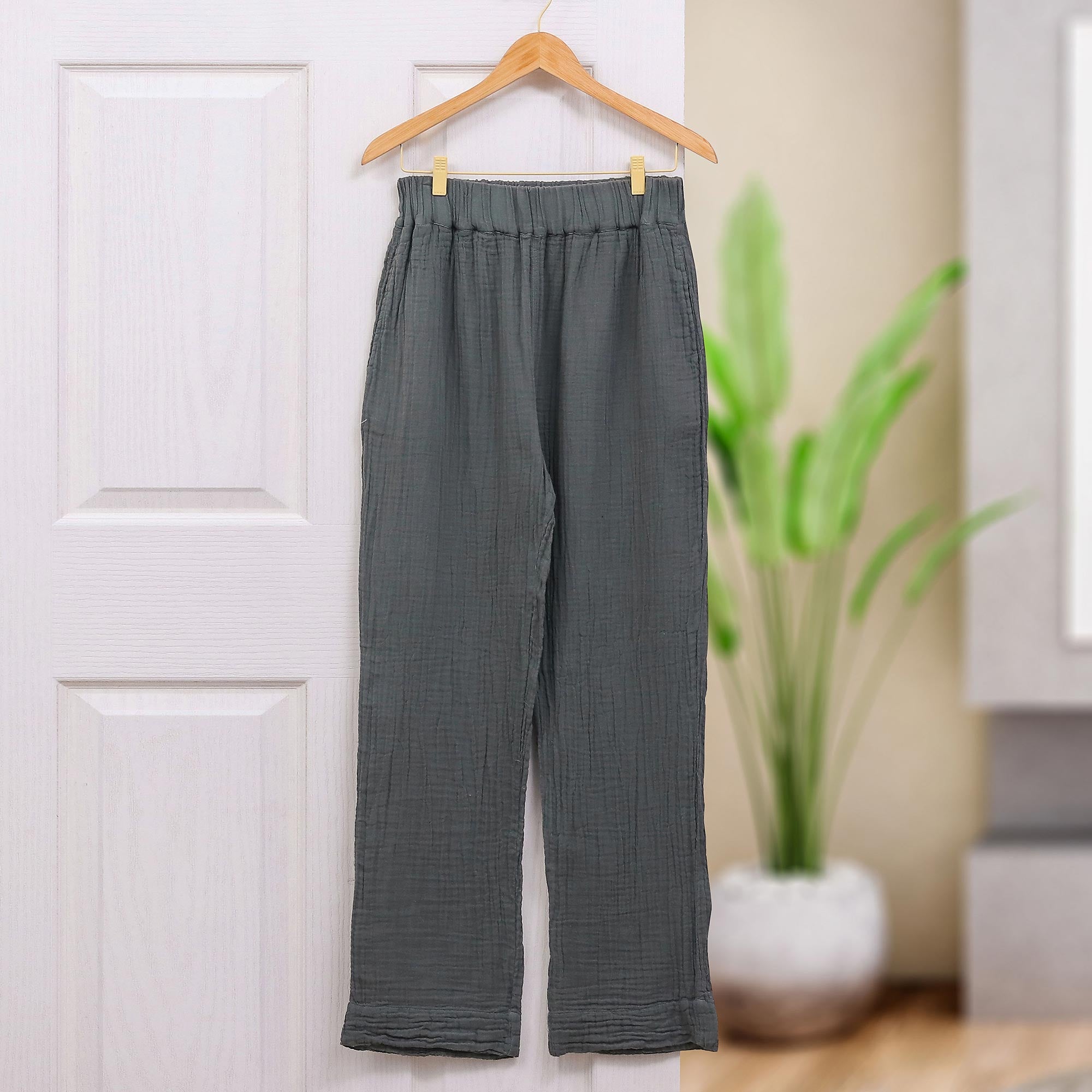 Premium Handmade Double Gauze Cotton Pants - Classic Grey