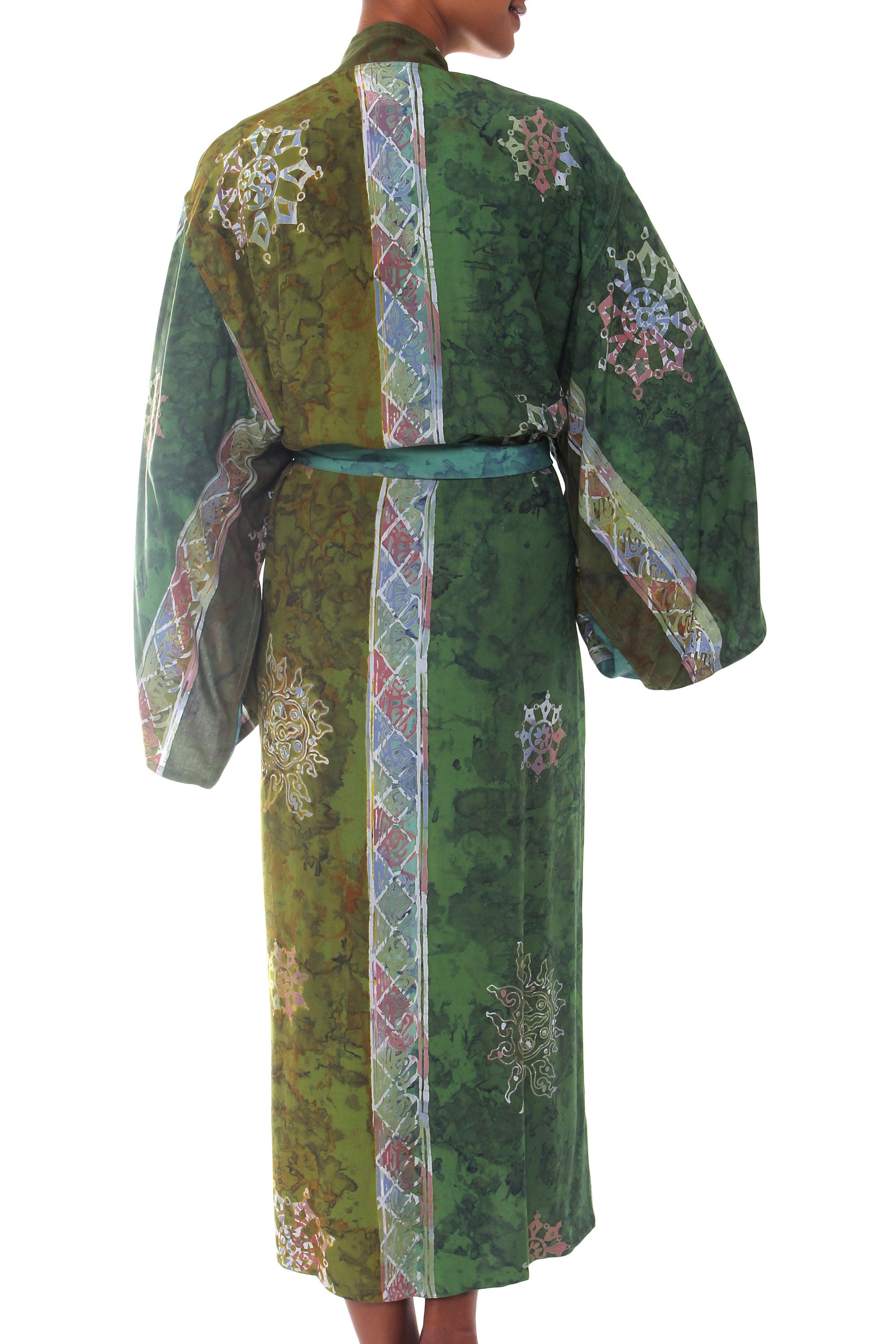 Premium Handmade Batik Women's Robe in Emerald Hues - Bali Inspired