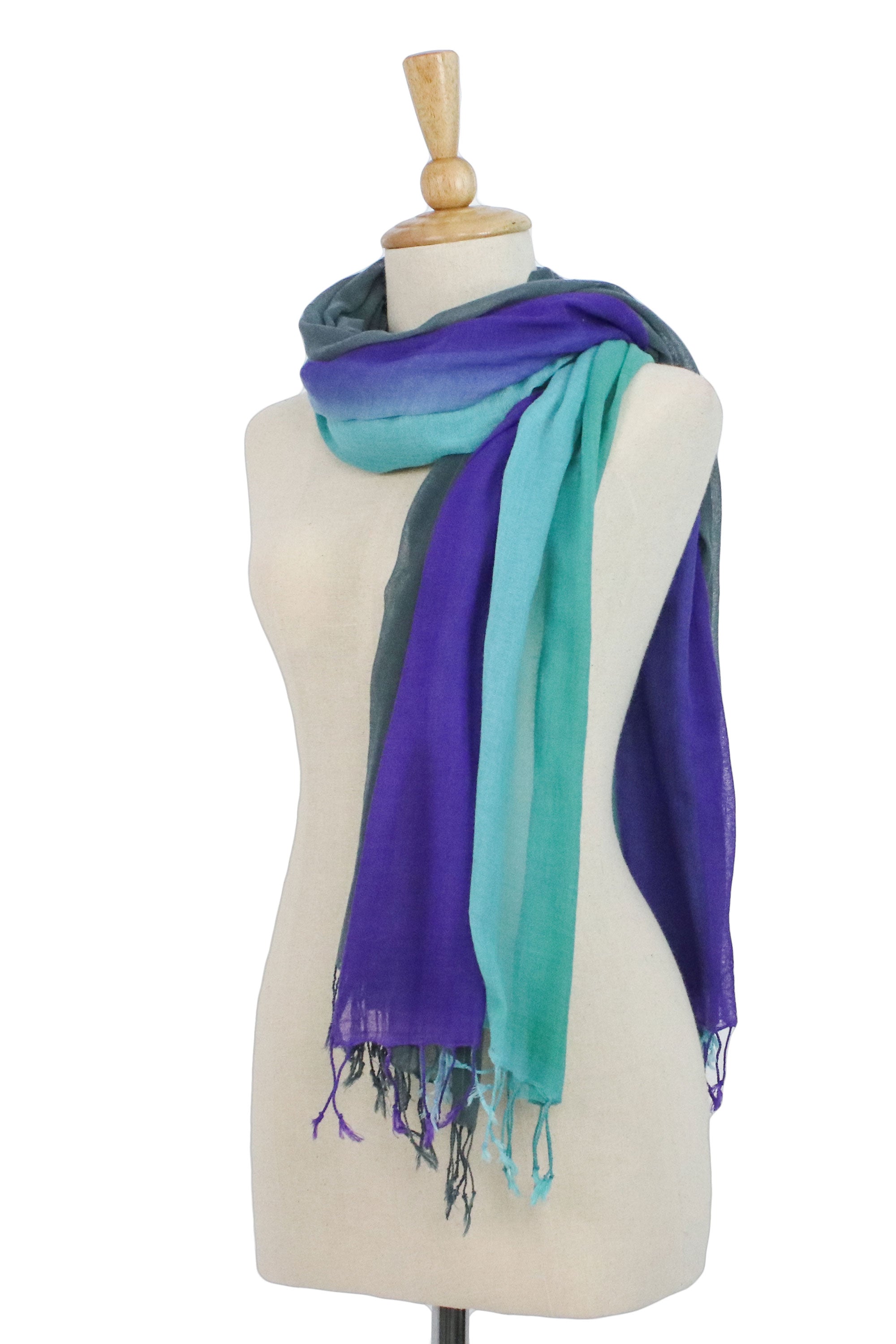 Premium Meadow Breeze Fringed Cotton Wrap Scarves - Handcrafted Pair from Thailand