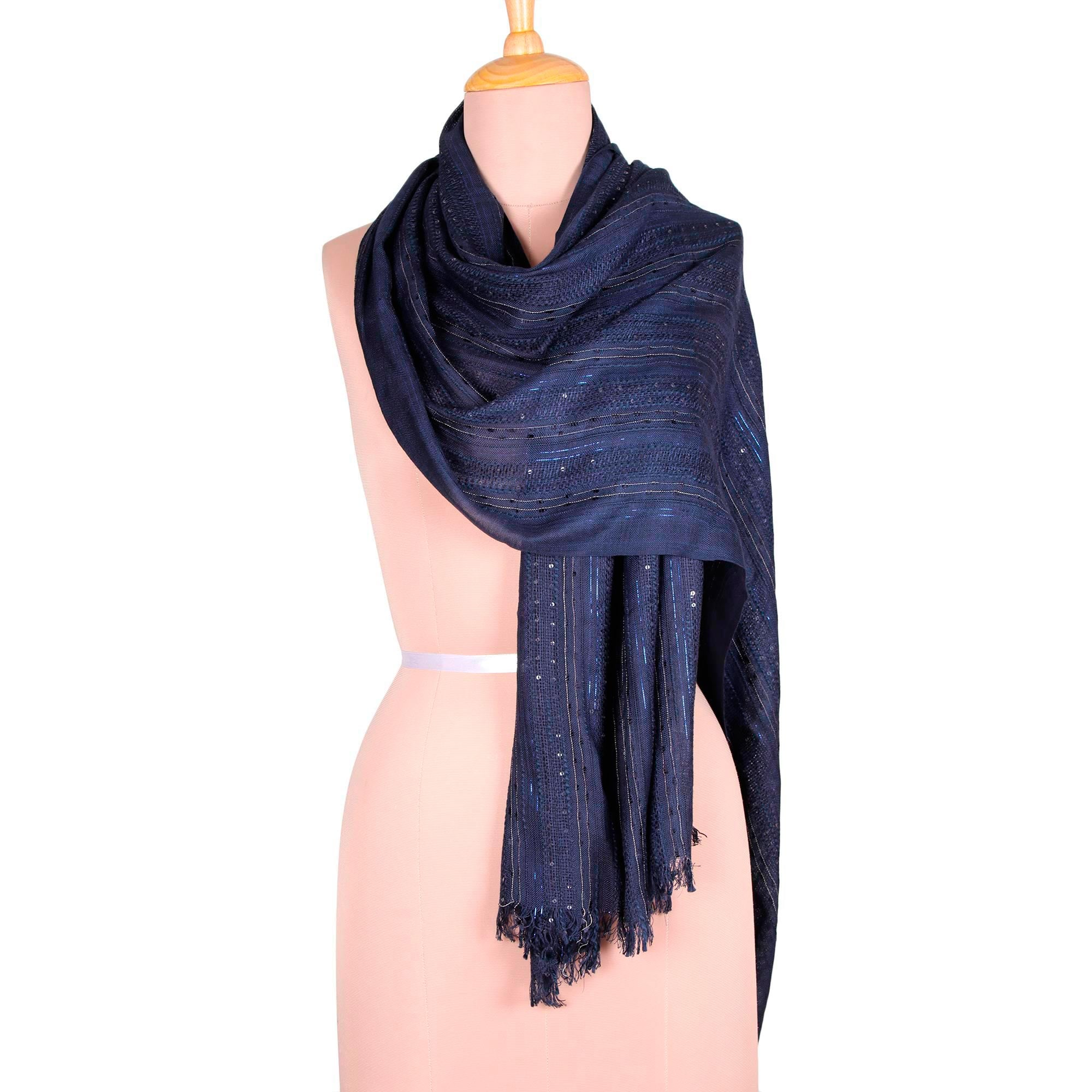 Premium Indigo Sapphire Shimmer Shawl – Luxurious Viscose Blend Wrap Scarf