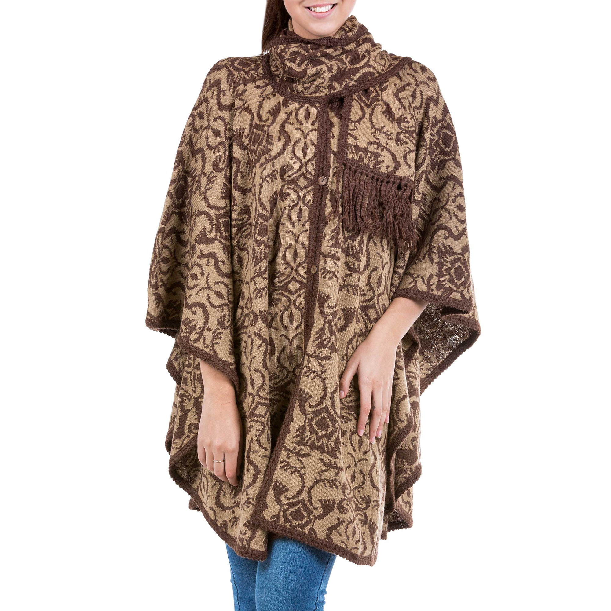 Premium Nazca Flora Alpaca Blend Ruana Poncho - Ultimate Style & Warmth