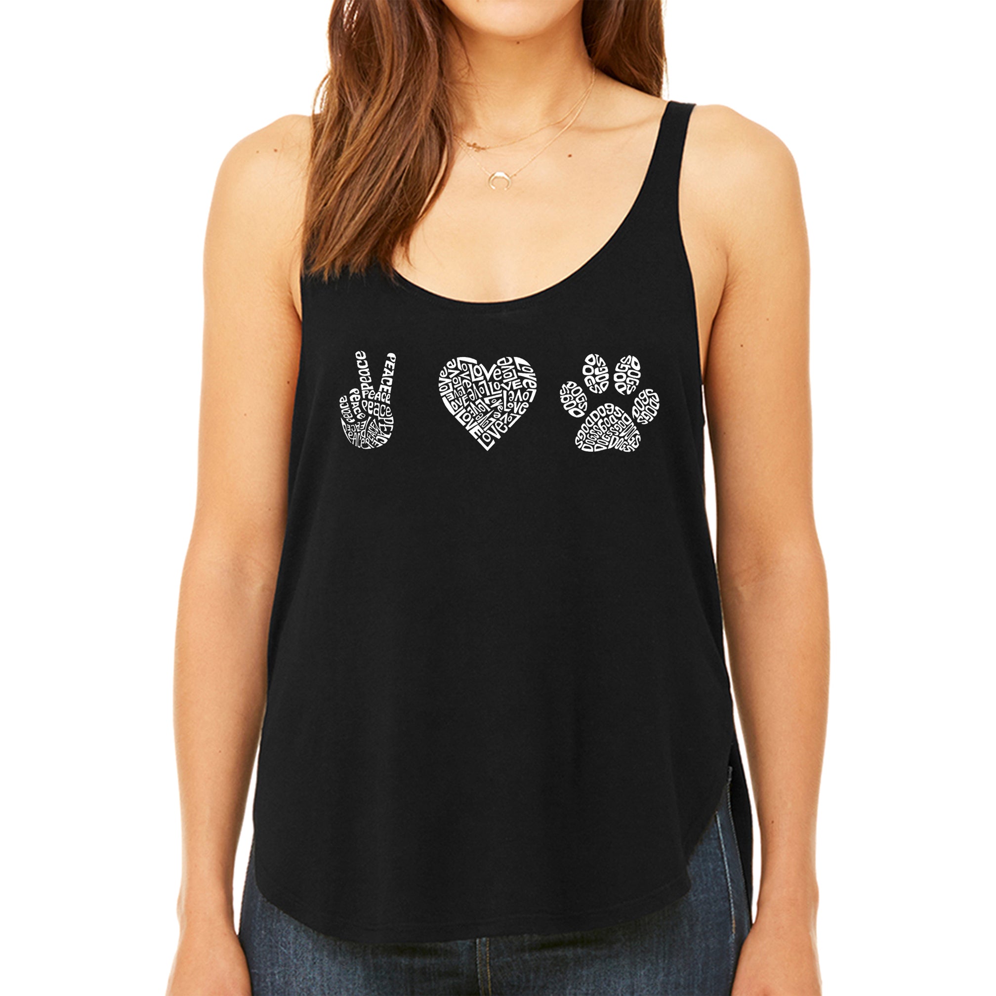 Ultimate Peace Love Dogs - Women's Premium Word Art Flowy Tank Top