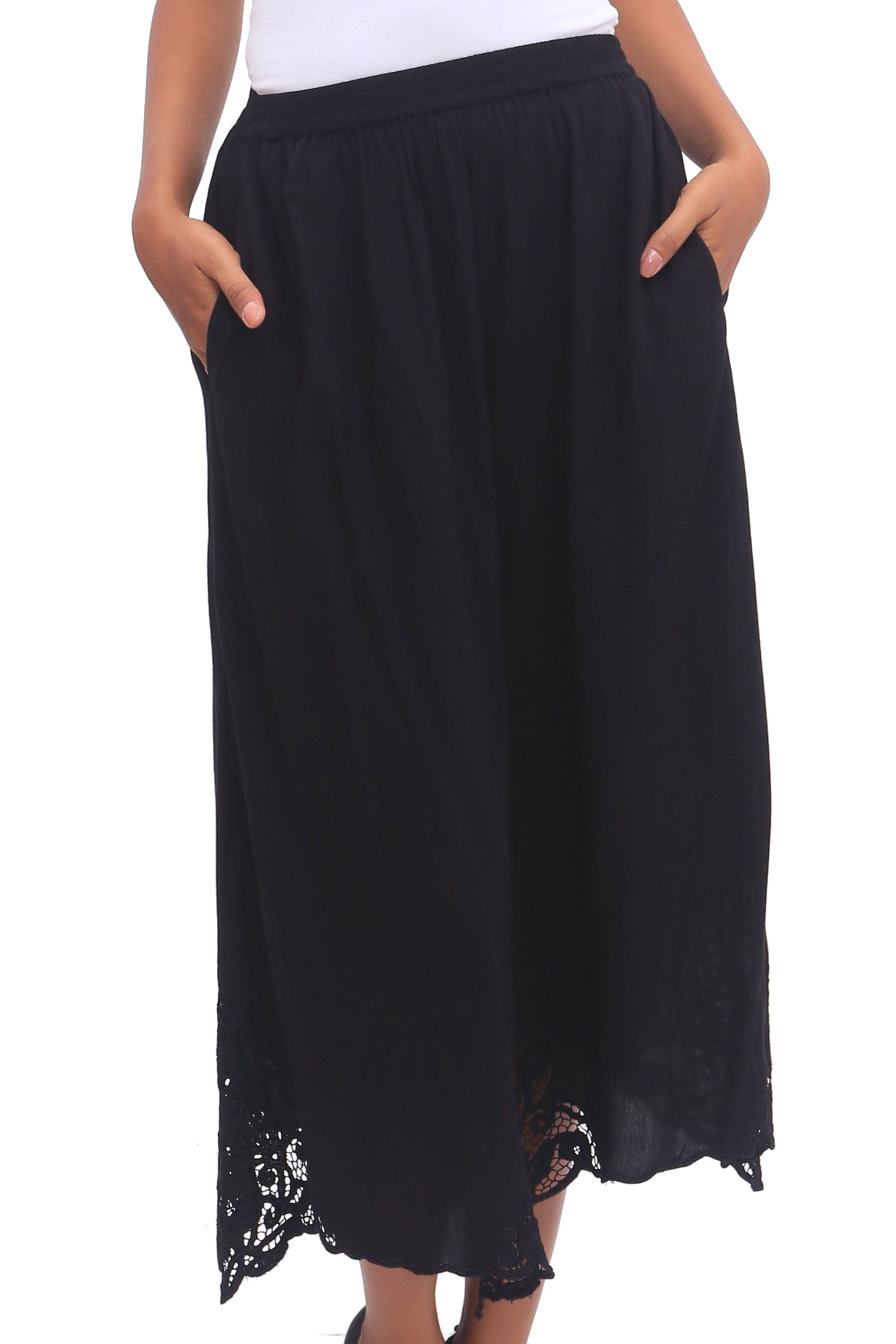 Premium Hand-Embroidered Rayon Midi Skirt - Onyx Elegance by Juwita Style