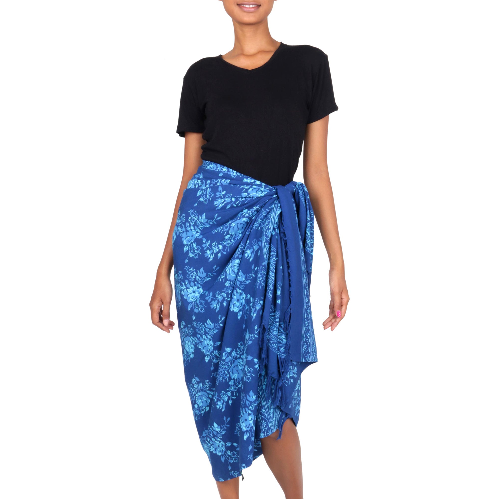 Premium Blue Batik Rose Wrap – Ultimate Beach Cover-Up