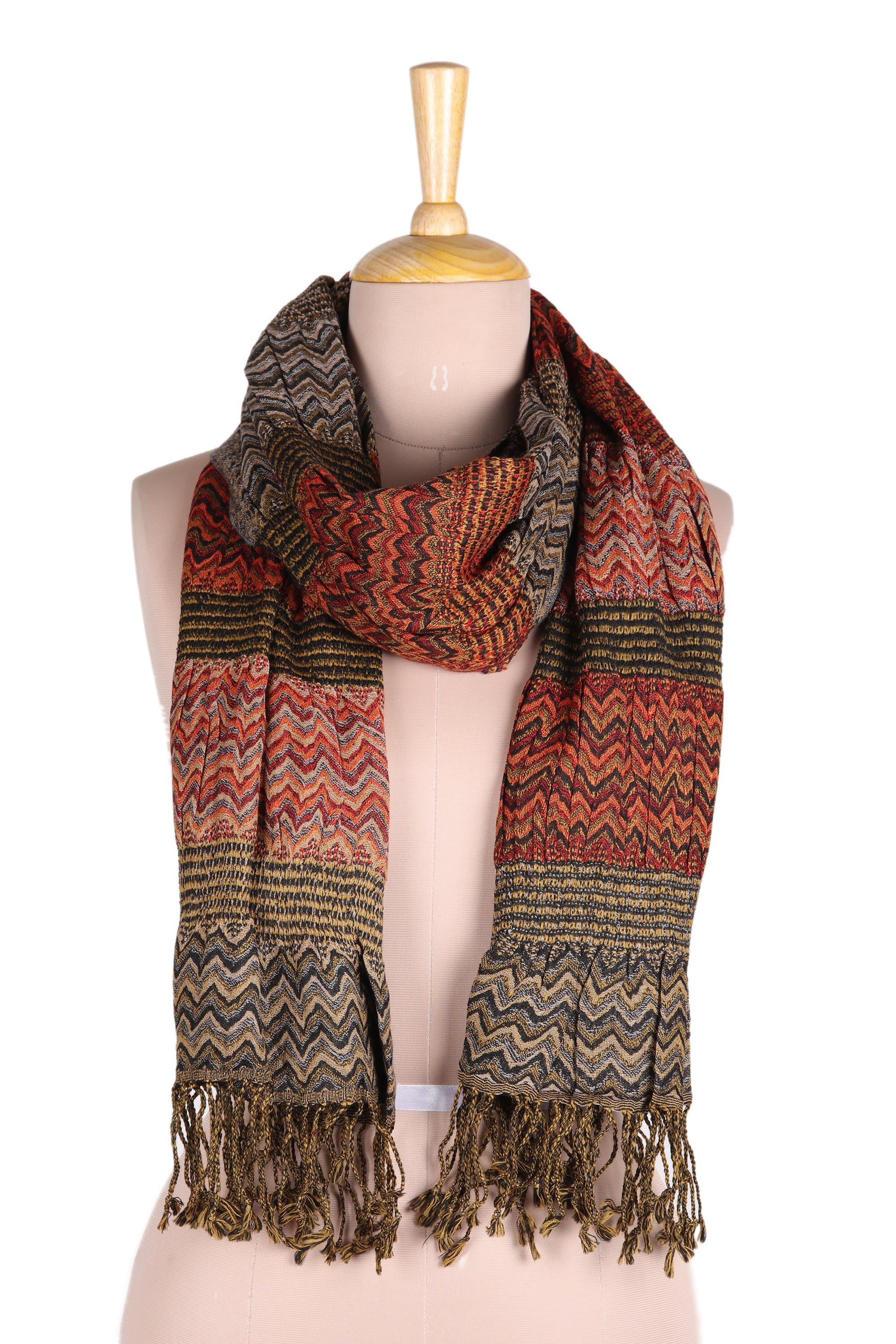 Premium Autumn Waves Wool Scarf - Handcrafted in India